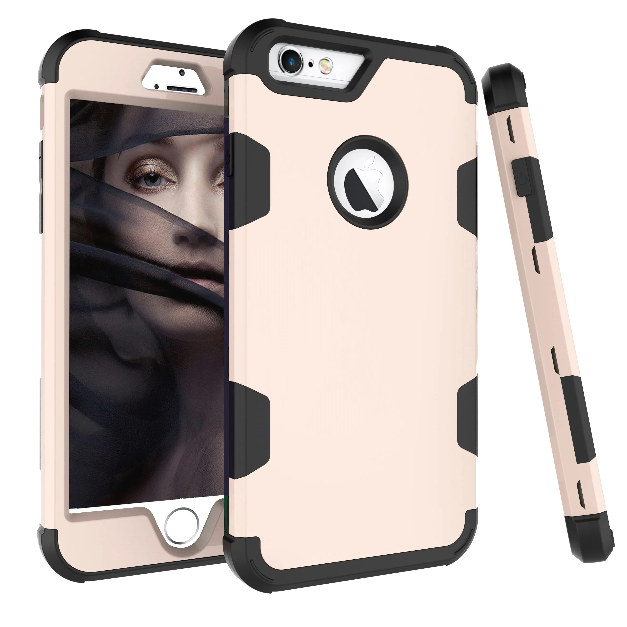 For iPhone 6 plus/6S plus PC  Silicone 2 in 1 Hit Color Tri-proof Shockproof Dustproof Anti-fall Protective Cover Back Case Gold   black