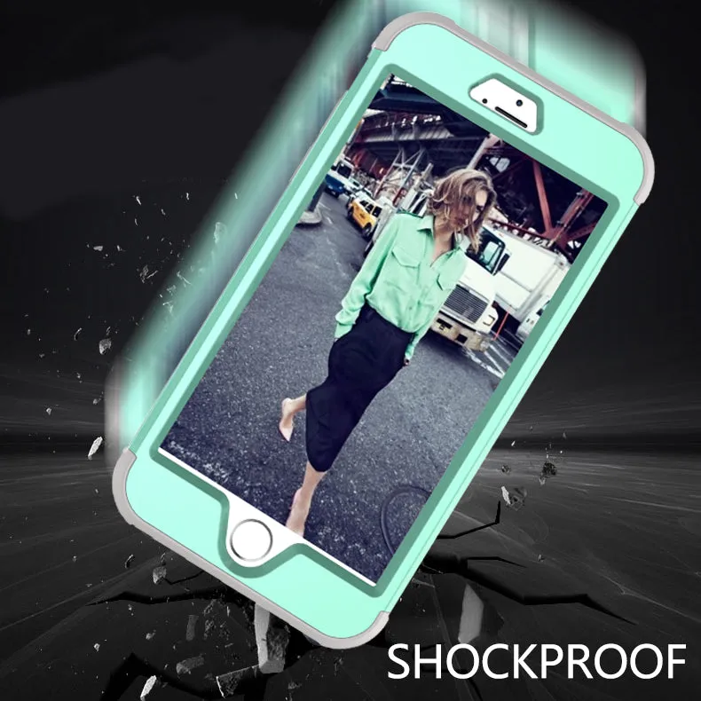 For iPhone 6 plus/6S plus PC  Silicone 2 in 1 Hit Color Tri-proof Shockproof Dustproof Anti-fall Protective Cover Back Case Mint green   gray