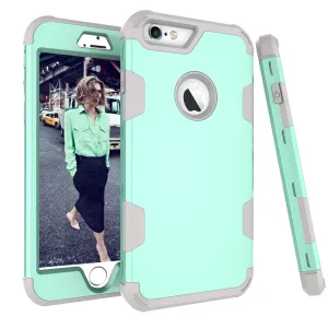 For iPhone 6 plus/6S plus PC  Silicone 2 in 1 Hit Color Tri-proof Shockproof Dustproof Anti-fall Protective Cover Back Case Mint green   gray