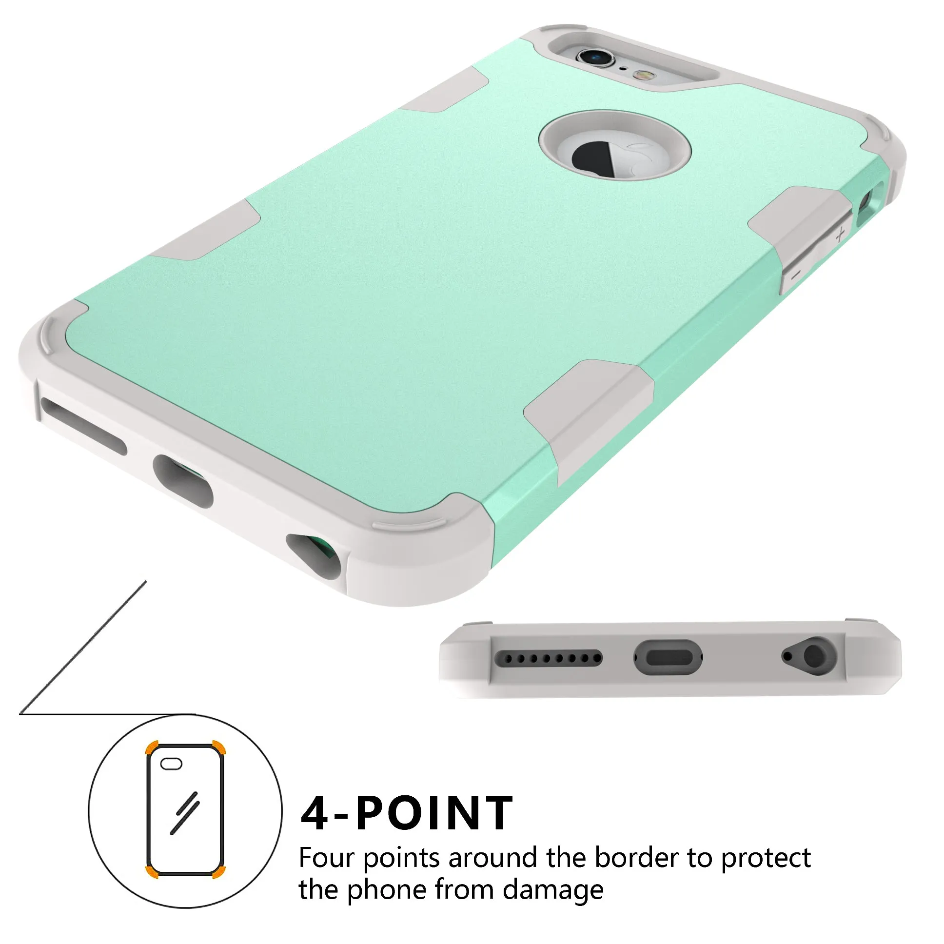 For iPhone 6 plus/6S plus PC  Silicone 2 in 1 Hit Color Tri-proof Shockproof Dustproof Anti-fall Protective Cover Back Case Mint green   gray