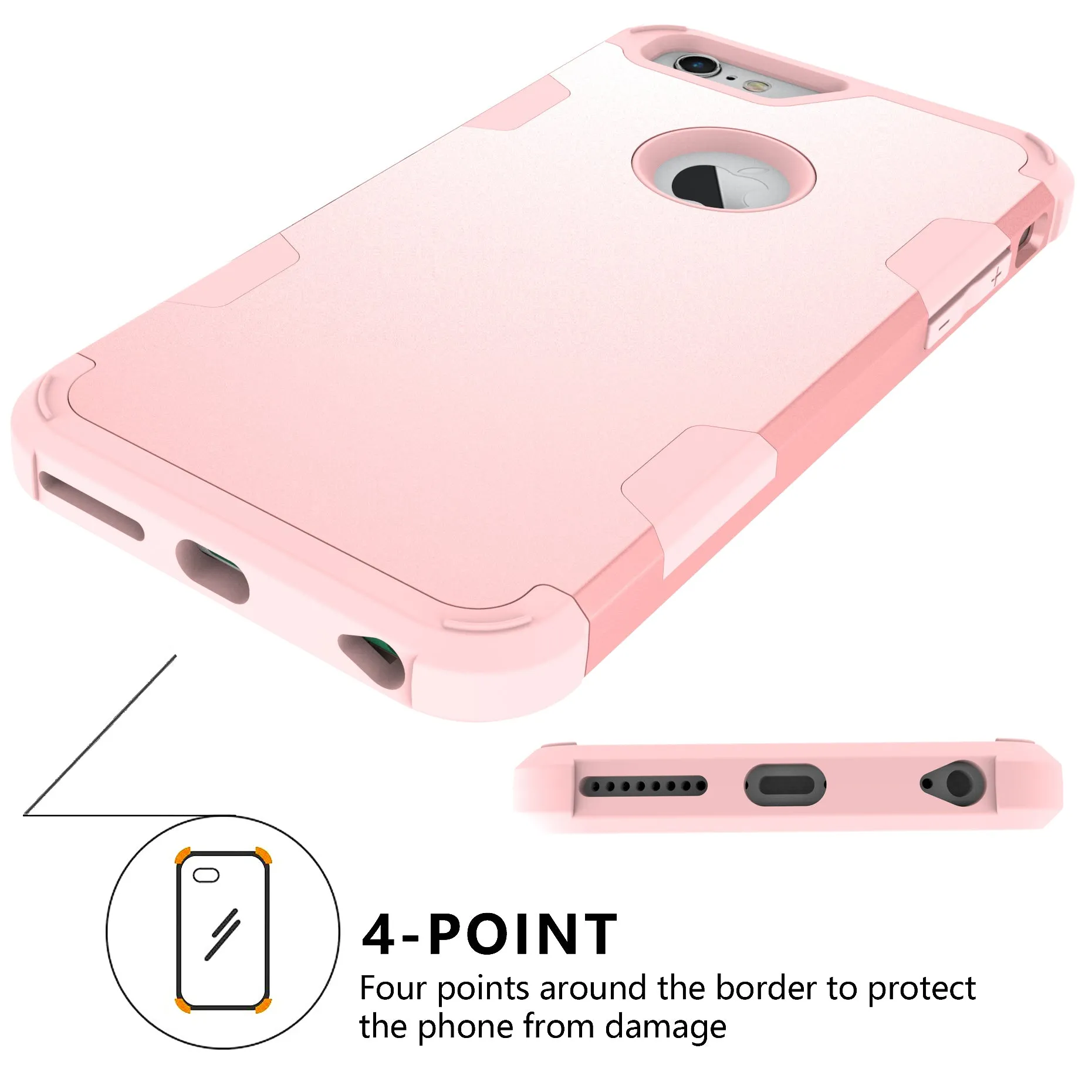 For iPhone 6 plus/6S plus PC  Silicone 2 in 1 Hit Color Tri-proof Shockproof Dustproof Anti-fall Protective Cover Back Case Rose gold