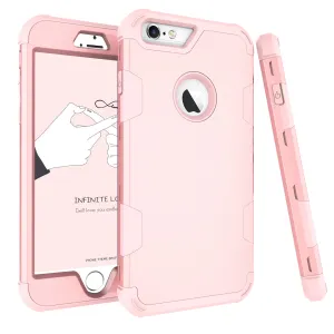 For iPhone 6 plus/6S plus PC  Silicone 2 in 1 Hit Color Tri-proof Shockproof Dustproof Anti-fall Protective Cover Back Case Rose gold