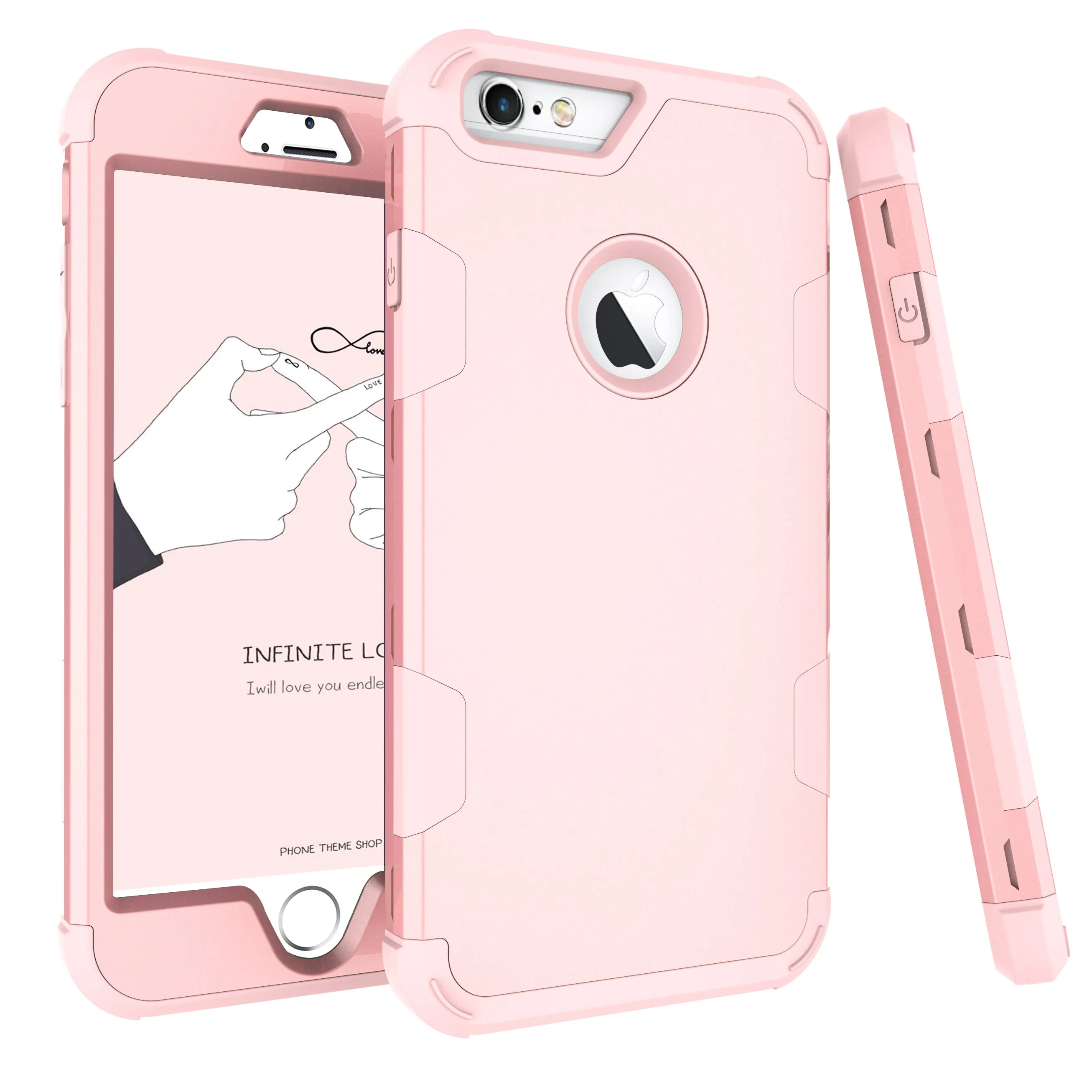 For iPhone 6 plus/6S plus PC  Silicone 2 in 1 Hit Color Tri-proof Shockproof Dustproof Anti-fall Protective Cover Back Case Rose gold
