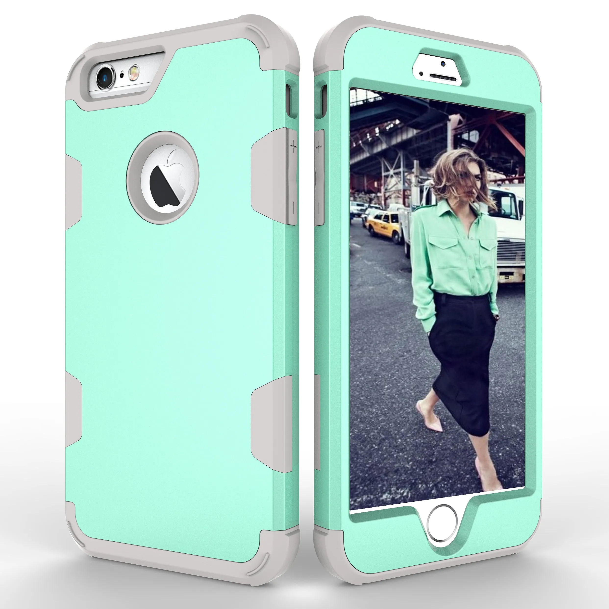 For iPhone 6 plus/6S plus PC  Silicone 2 in 1 Hit Color Tri-proof Shockproof Dustproof Anti-fall Protective Cover Back Case Rose gold