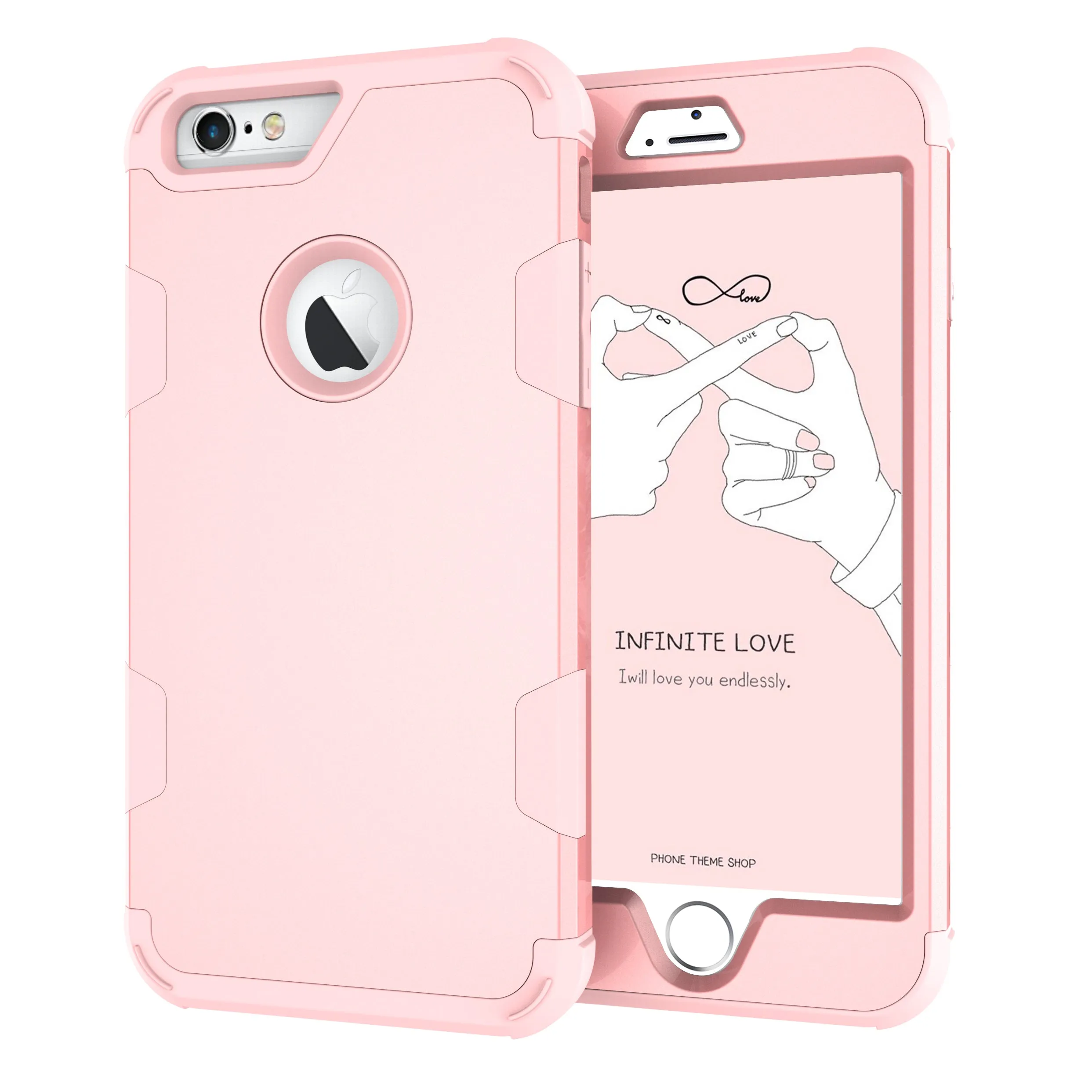 For iPhone 6 plus/6S plus PC  Silicone 2 in 1 Hit Color Tri-proof Shockproof Dustproof Anti-fall Protective Cover Back Case Rose gold
