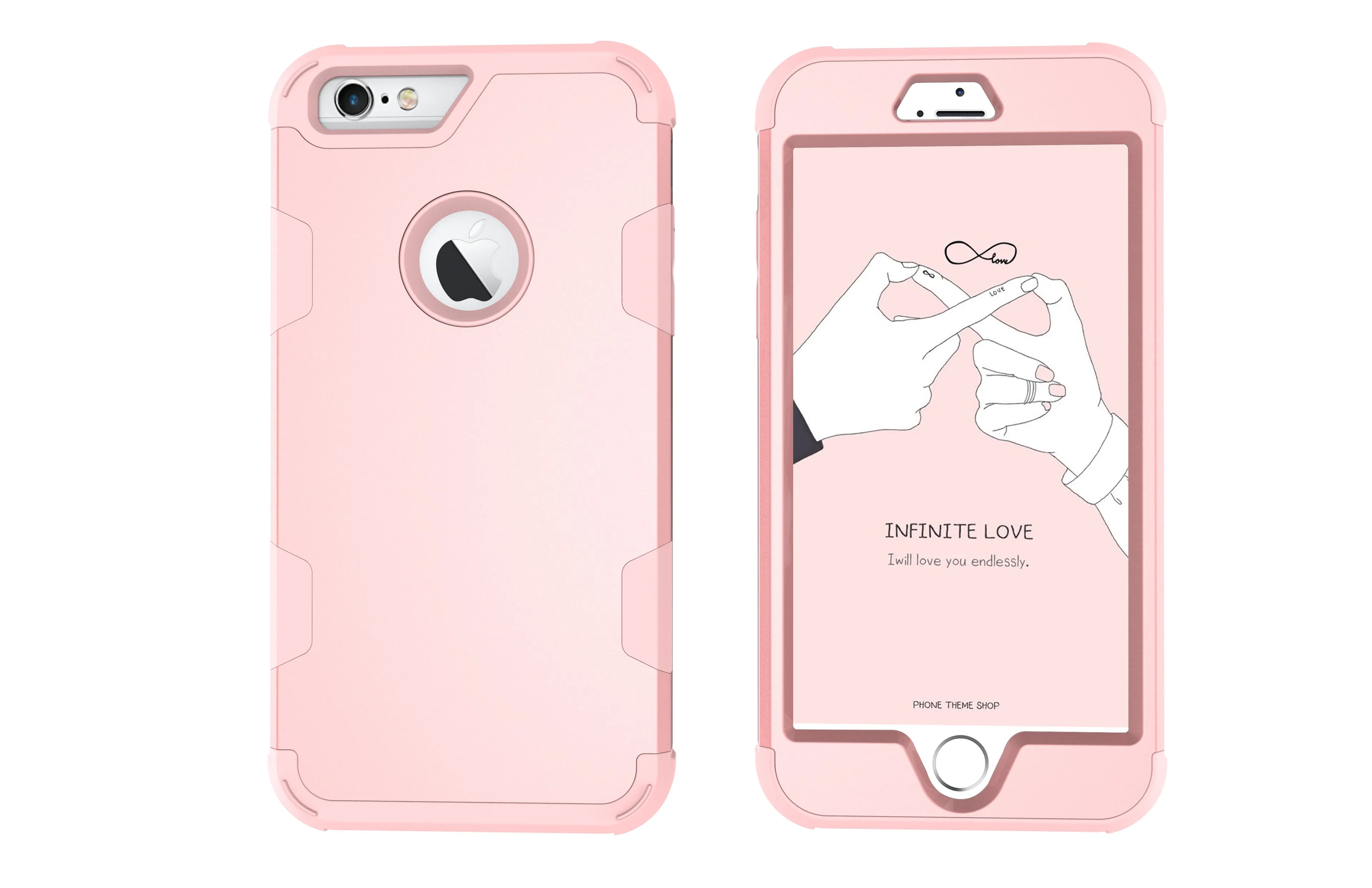 For iPhone 6 plus/6S plus PC  Silicone 2 in 1 Hit Color Tri-proof Shockproof Dustproof Anti-fall Protective Cover Back Case Rose gold