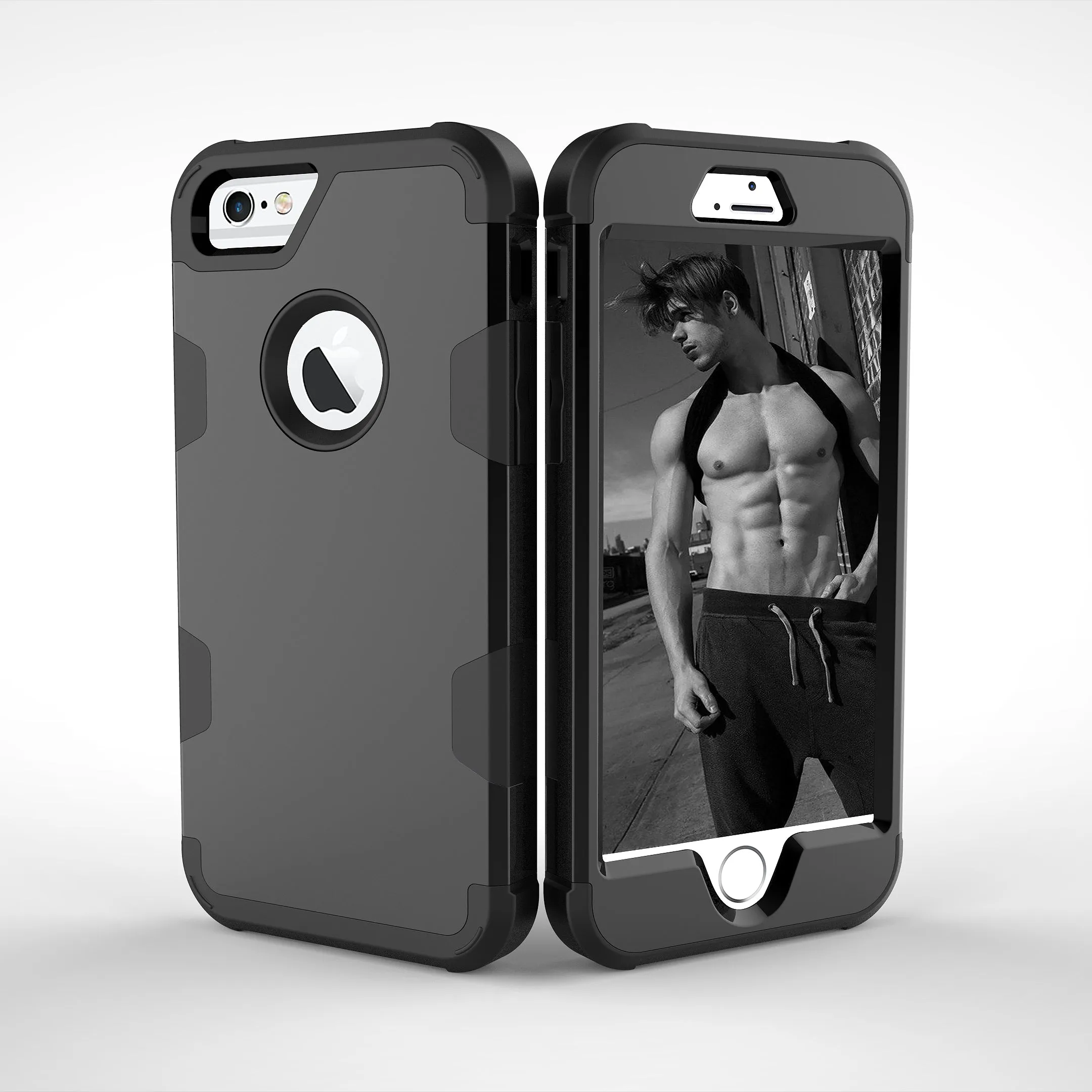 For iPhone 6/6S PC  Silicone 2 in 1 Hit Color Tri-proof Shockproof Dustproof Anti-fall Protective Cover Back Case black