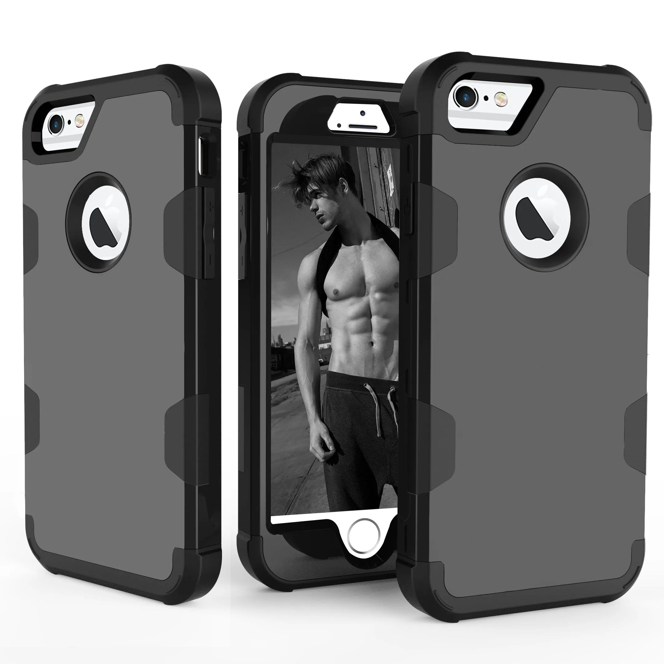 For iPhone 6/6S PC  Silicone 2 in 1 Hit Color Tri-proof Shockproof Dustproof Anti-fall Protective Cover Back Case black