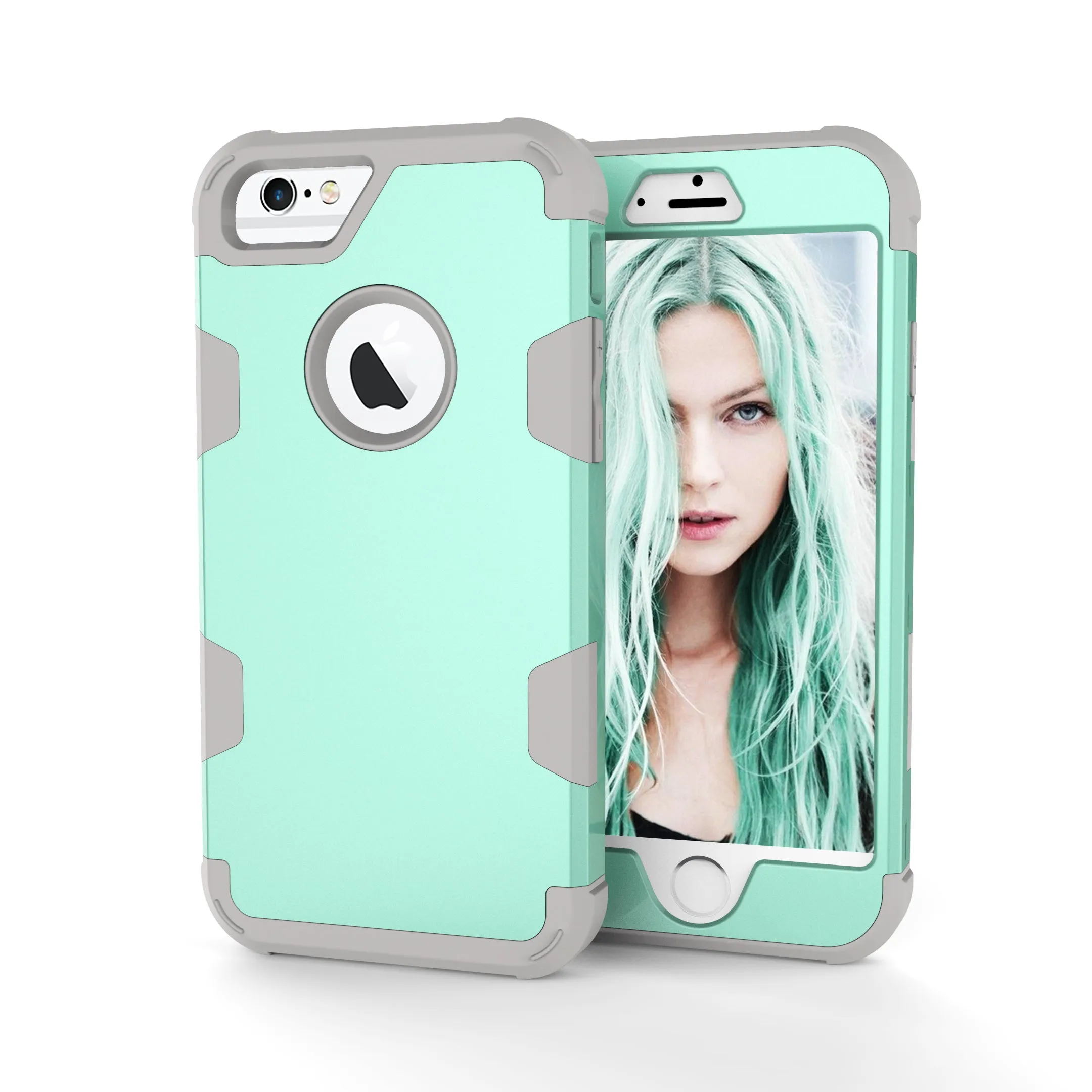 For iPhone 6/6S PC  Silicone 2 in 1 Hit Color Tri-proof Shockproof Dustproof Anti-fall Protective Cover Back Case black