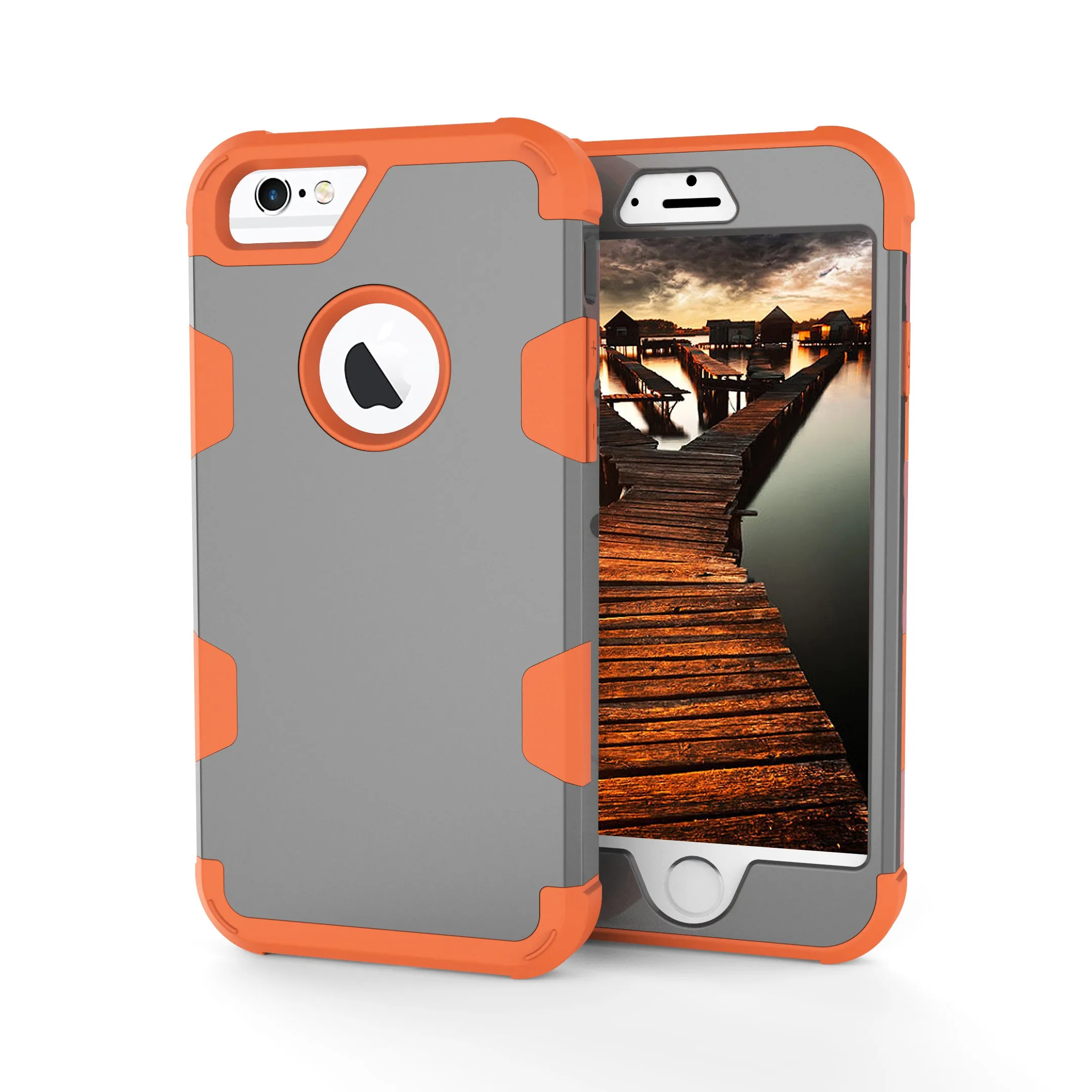 For iPhone 6/6S PC  Silicone 2 in 1 Hit Color Tri-proof Shockproof Dustproof Anti-fall Protective Cover Back Case Gray   orange