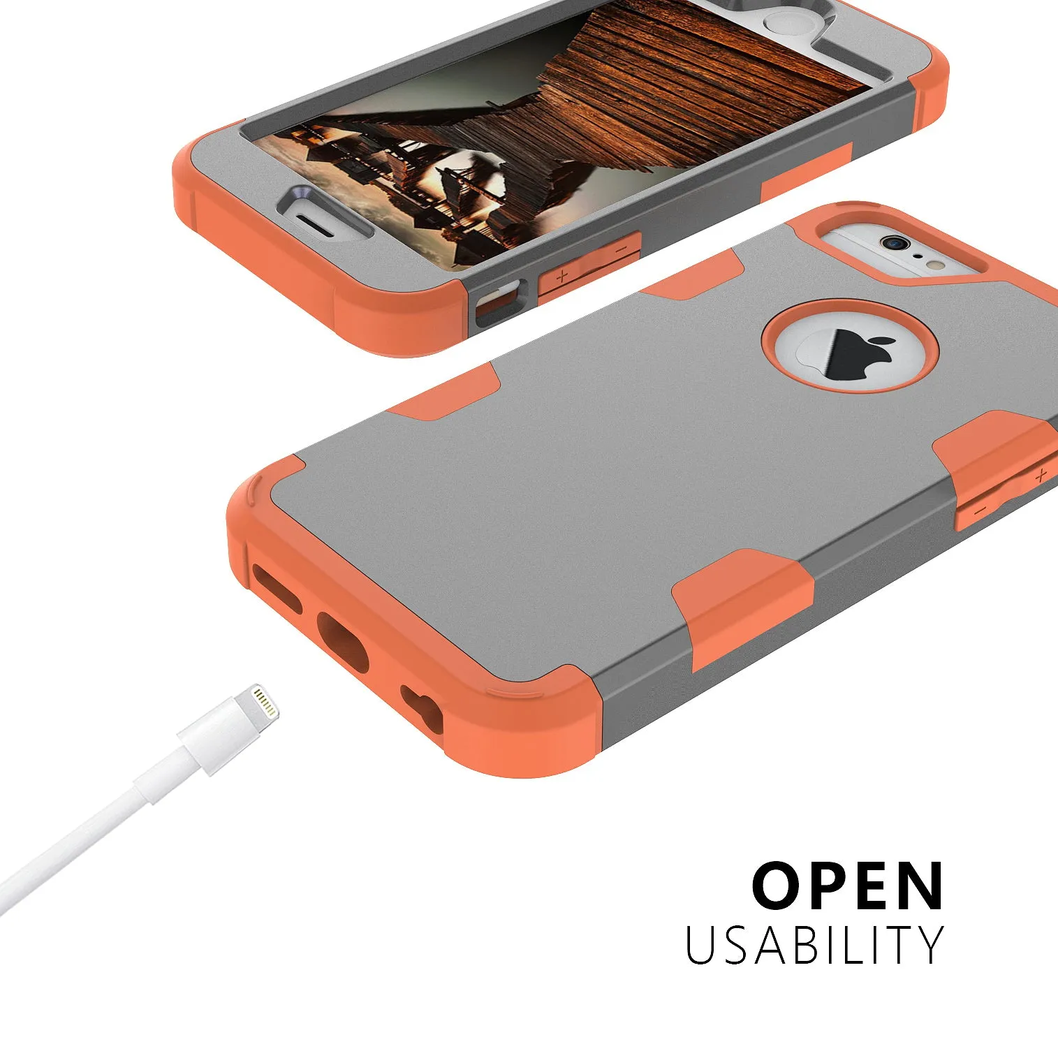 For iPhone 6/6S PC  Silicone 2 in 1 Hit Color Tri-proof Shockproof Dustproof Anti-fall Protective Cover Back Case Gray   orange