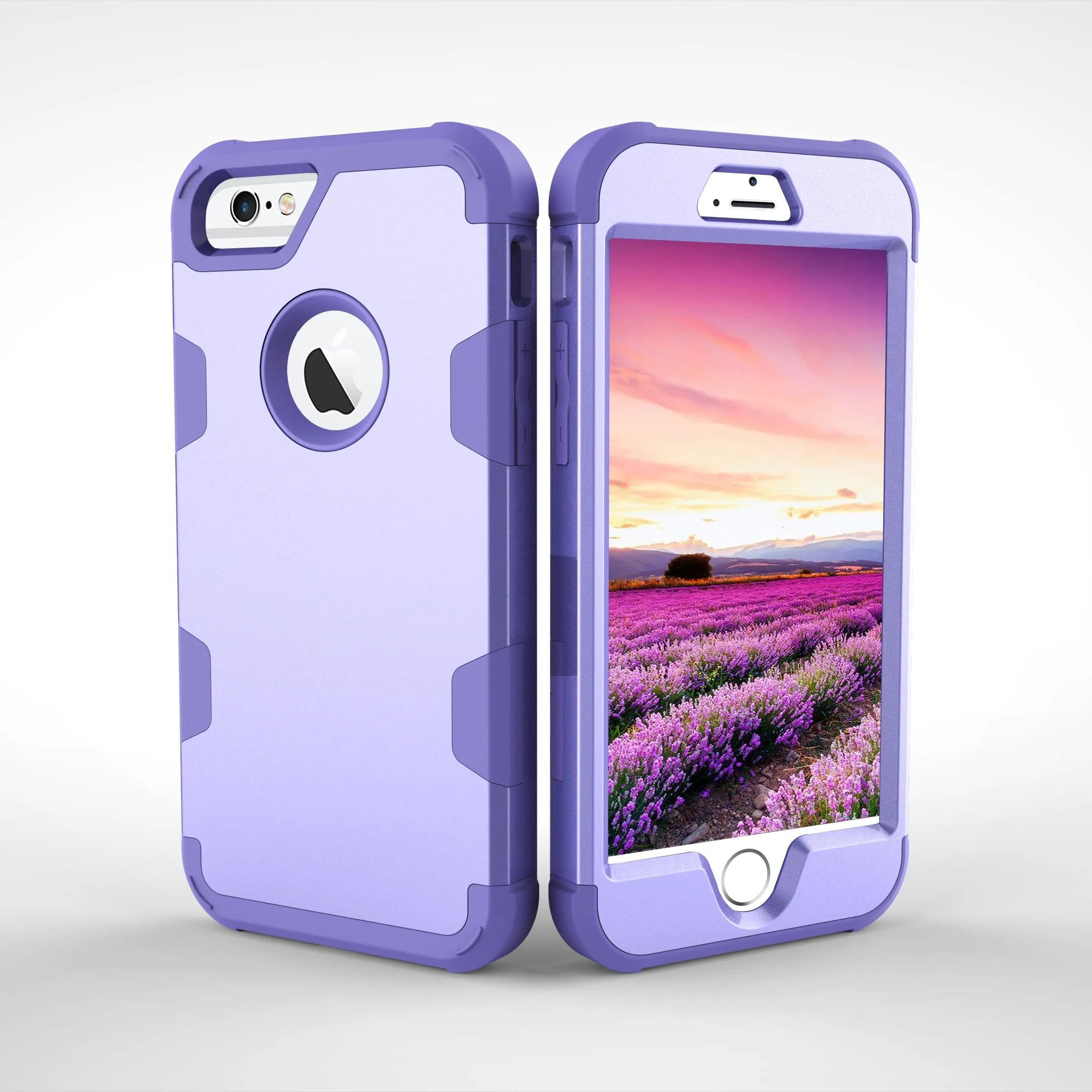 For iPhone 6/6S PC  Silicone 2 in 1 Hit Color Tri-proof Shockproof Dustproof Anti-fall Protective Cover Back Case purple