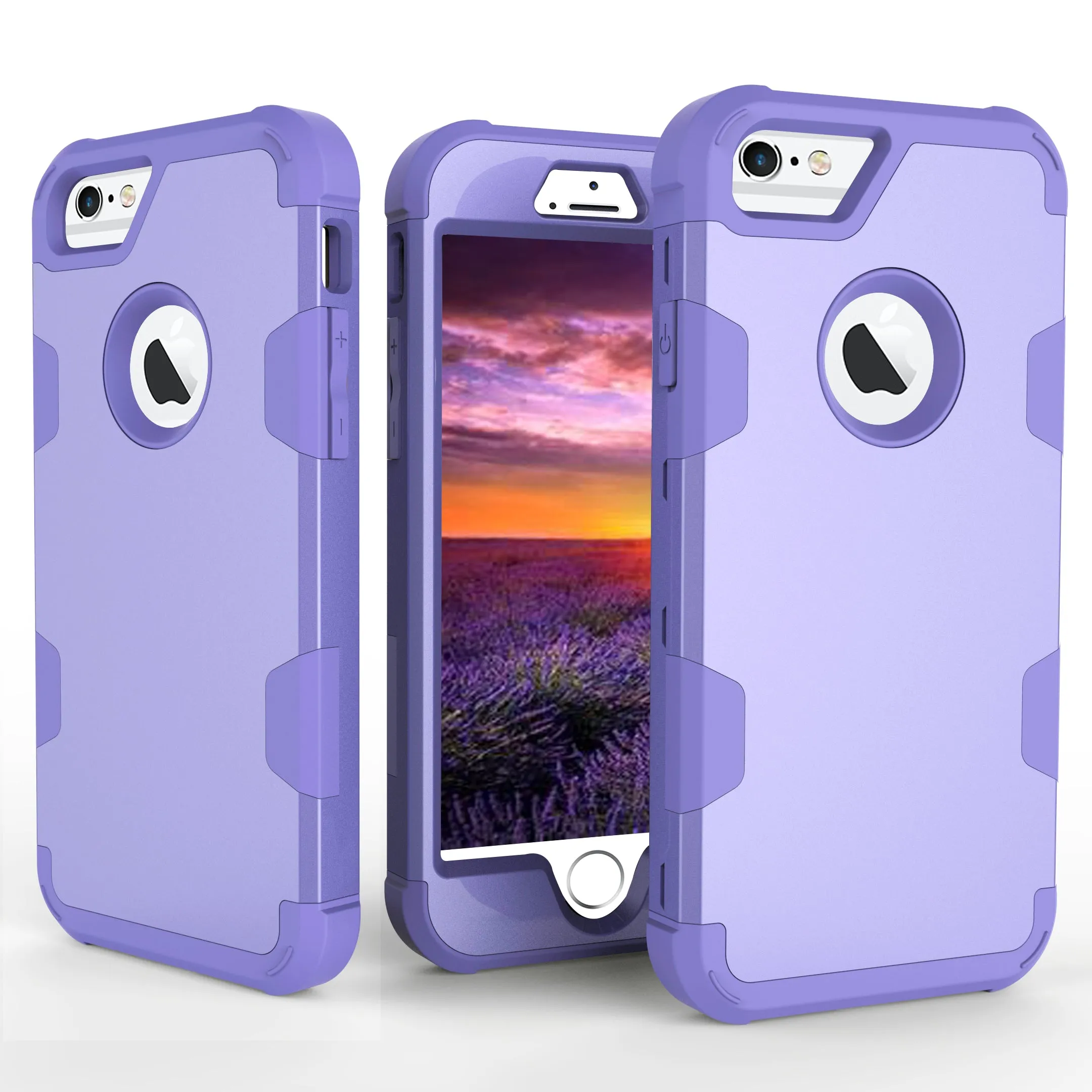 For iPhone 6/6S PC  Silicone 2 in 1 Hit Color Tri-proof Shockproof Dustproof Anti-fall Protective Cover Back Case purple