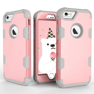 For iPhone 6/6S PC  Silicone 2 in 1 Hit Color Tri-proof Shockproof Dustproof Anti-fall Protective Cover Back Case Rose gold   gray