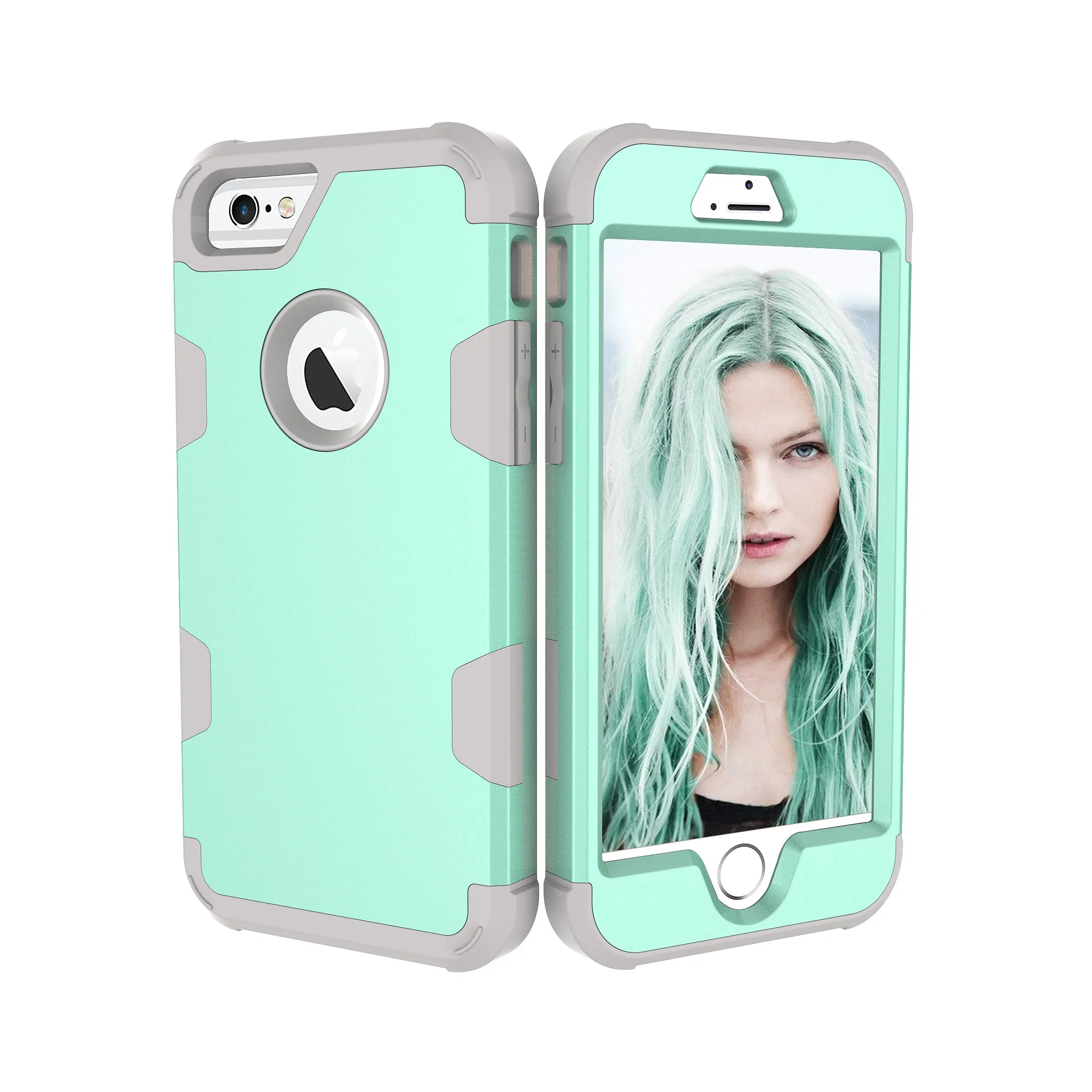 For iPhone 6/6S PC  Silicone 2 in 1 Hit Color Tri-proof Shockproof Dustproof Anti-fall Protective Cover Back Case Rose gold   gray