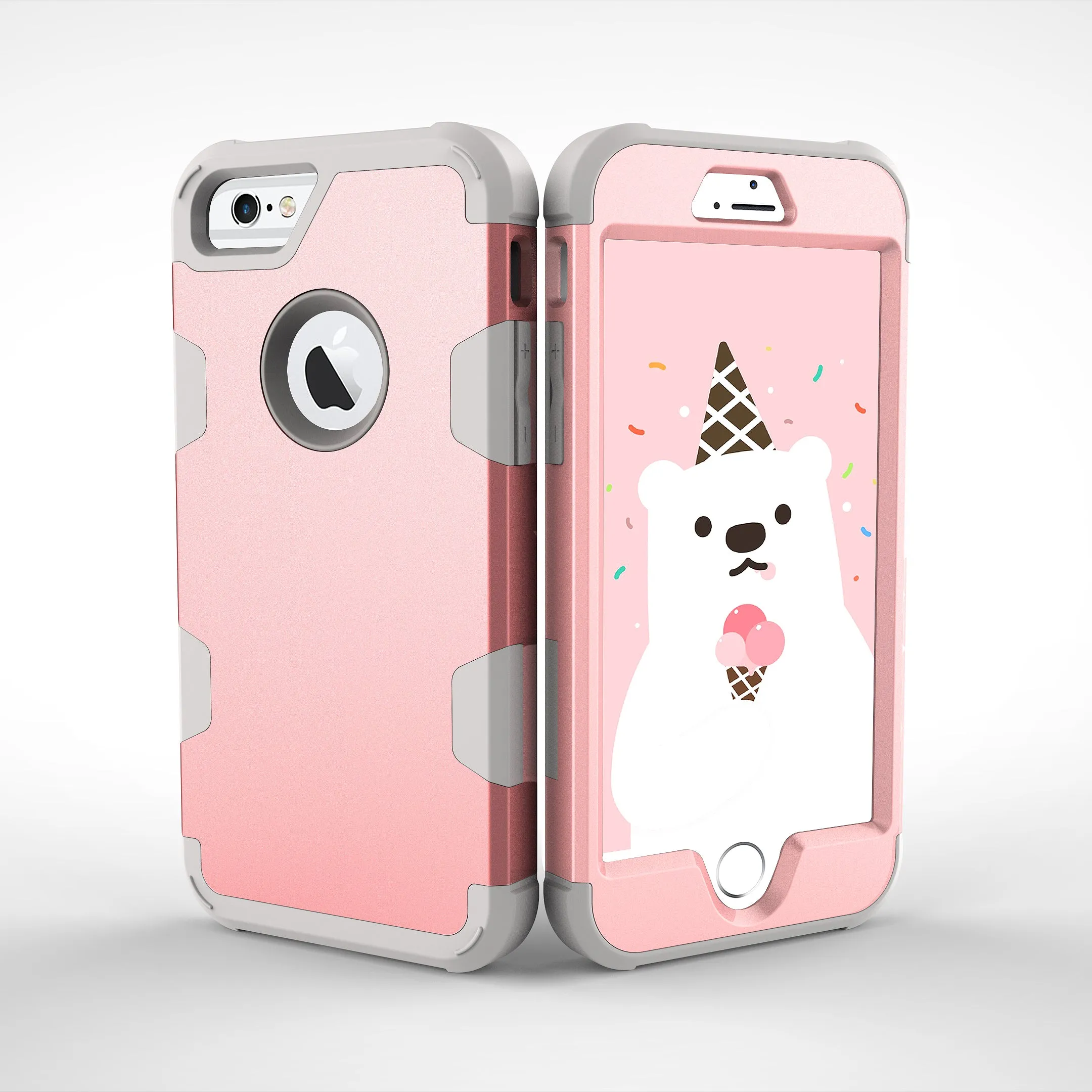 For iPhone 6/6S PC  Silicone 2 in 1 Hit Color Tri-proof Shockproof Dustproof Anti-fall Protective Cover Back Case Rose gold   gray