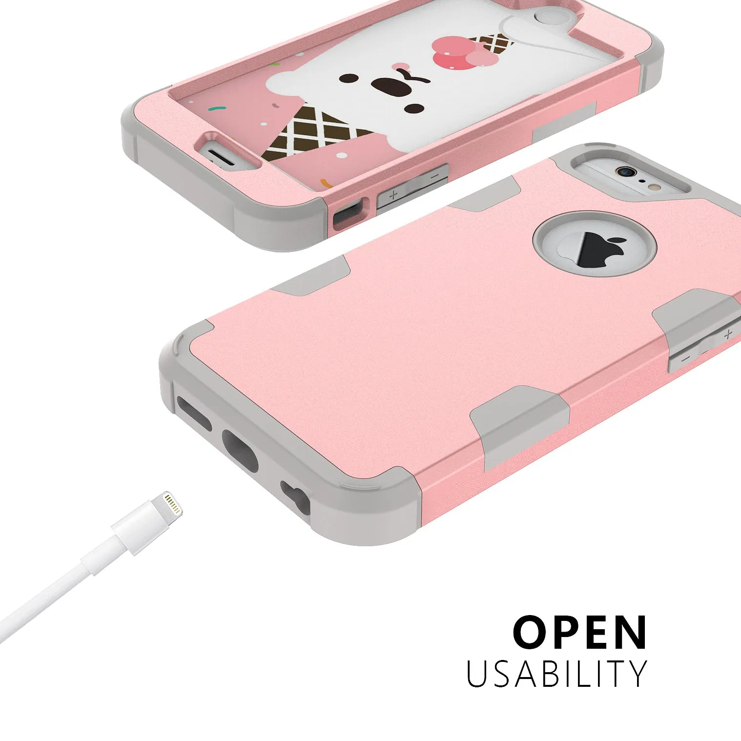 For iPhone 6/6S PC  Silicone 2 in 1 Hit Color Tri-proof Shockproof Dustproof Anti-fall Protective Cover Back Case Rose gold   gray