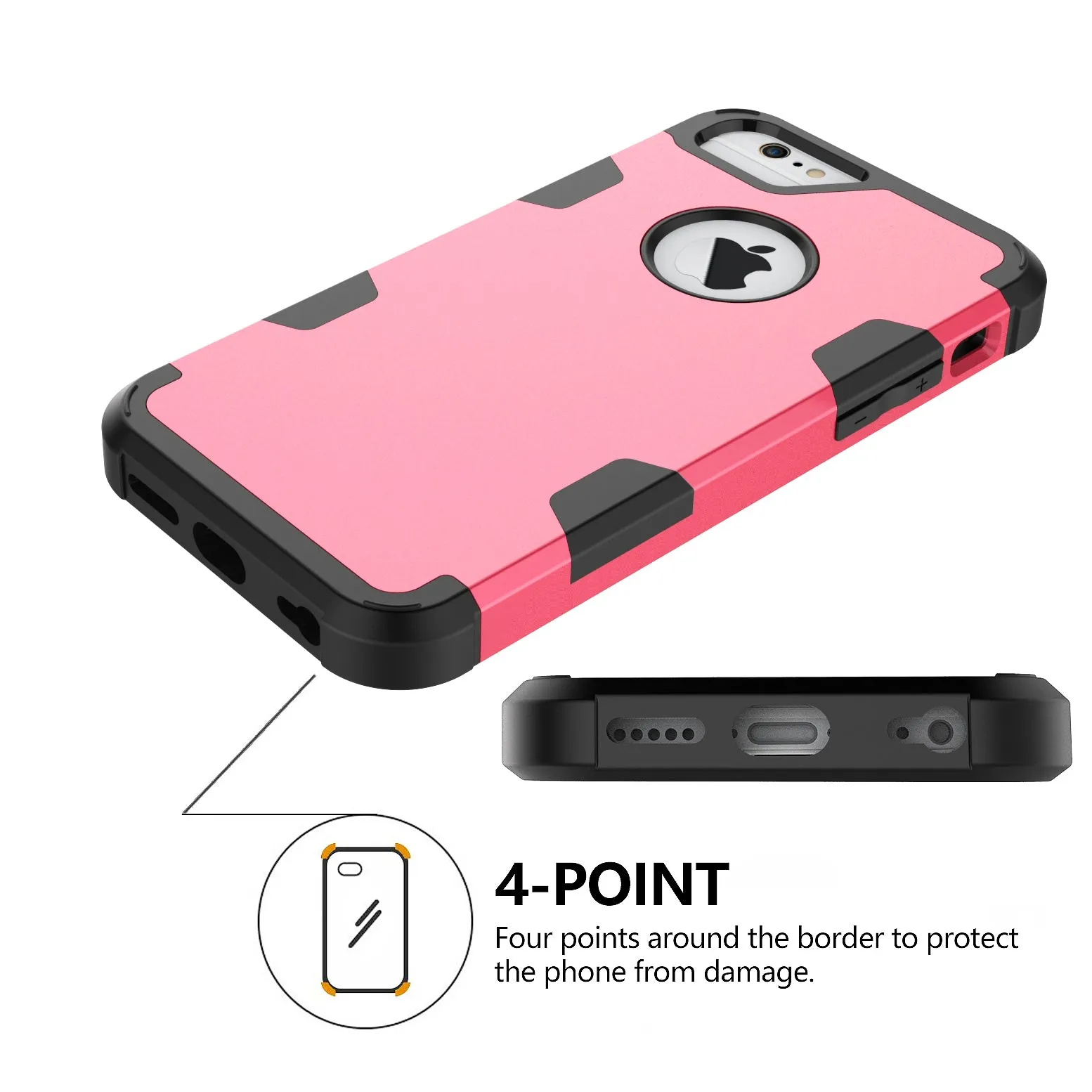 For iPhone 6/6S PC  Silicone 2 in 1 Hit Color Tri-proof Shockproof Dustproof Anti-fall Protective Cover Back Case Rose red   black