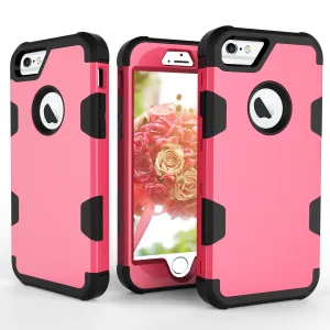 For iPhone 6/6S PC  Silicone 2 in 1 Hit Color Tri-proof Shockproof Dustproof Anti-fall Protective Cover Back Case Rose red   black