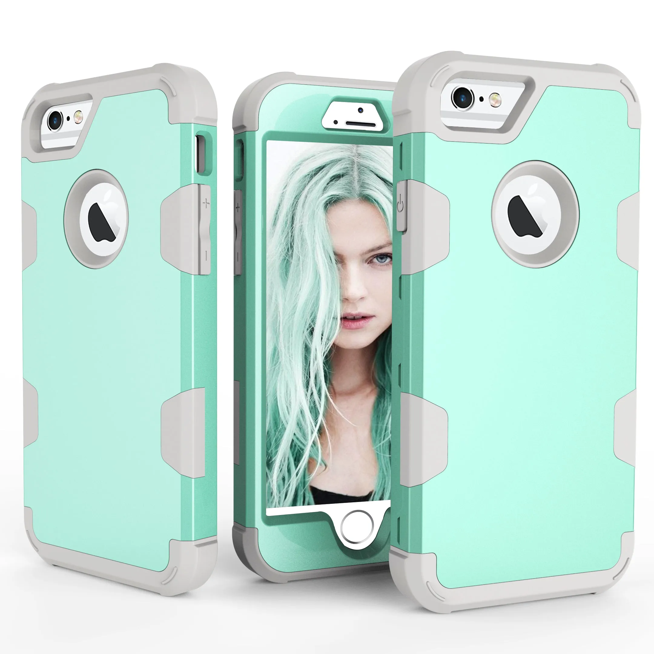 For iPhone 6/6S PC  Silicone 2 in 1 Hit Color Tri-proof Shockproof Dustproof Anti-fall Protective Cover Back Case Rose red   black