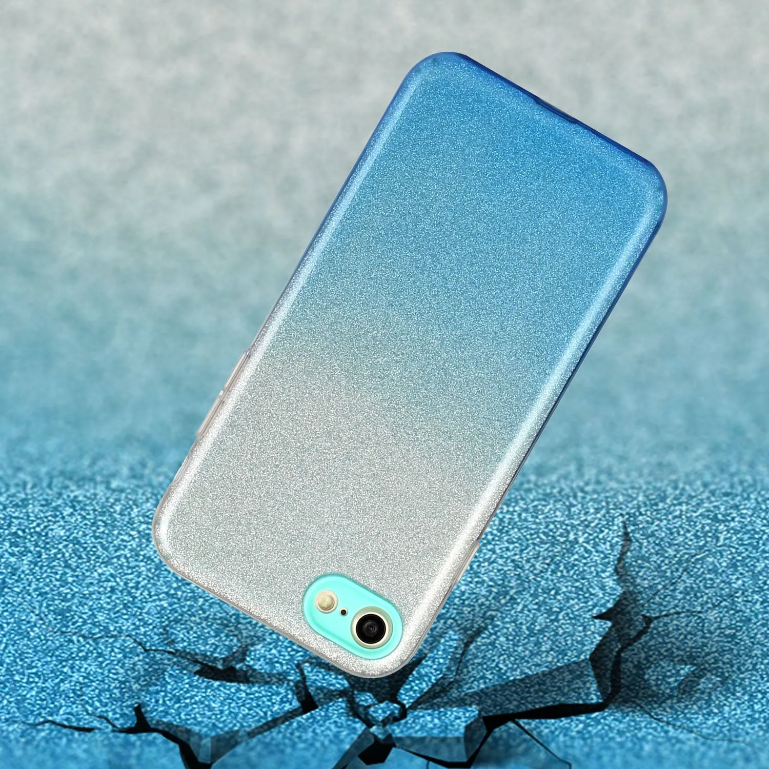 For iphone 6/6S/6 plus/6S plus/7/8/SE 2020 Phone Case Gradient Color Glitter Powder Phone Cover with Airbag Bracket blue
