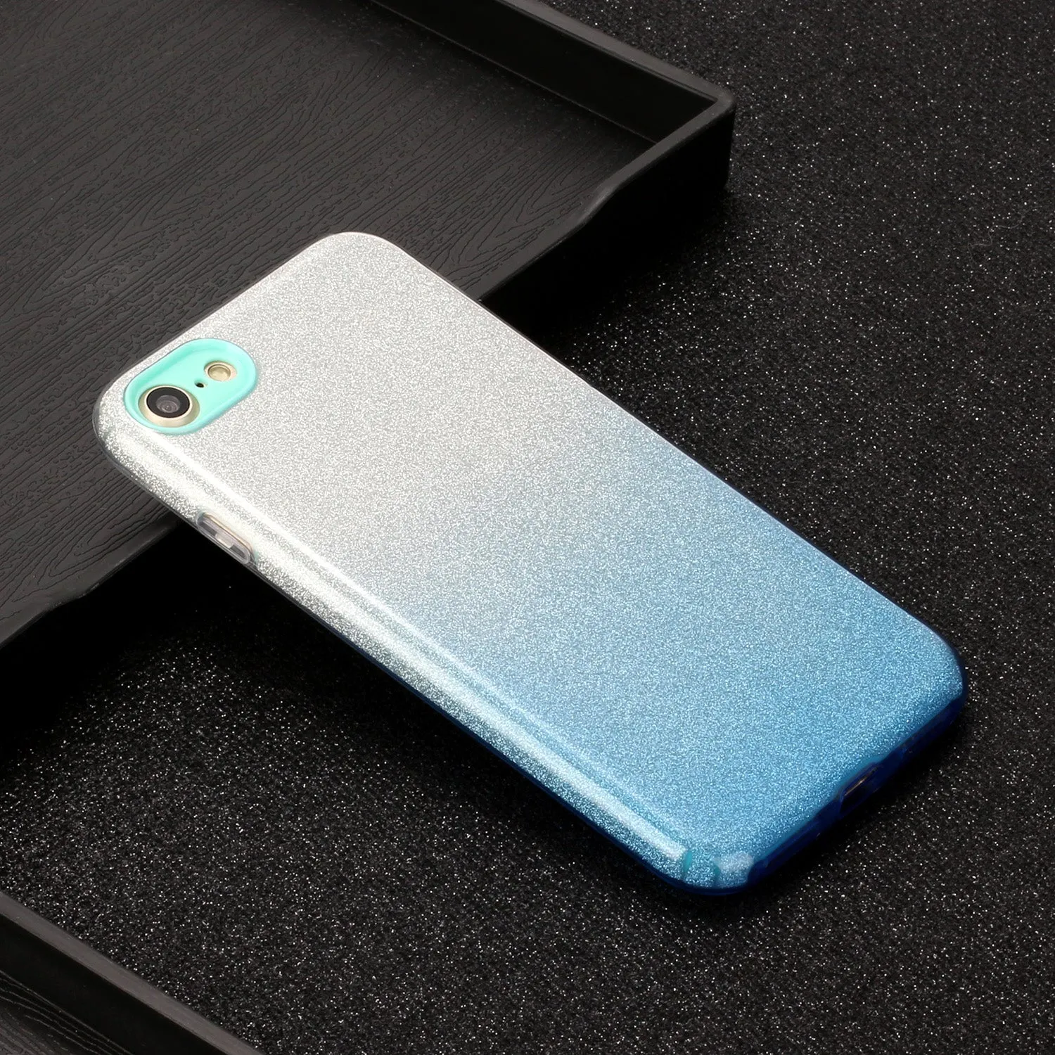 For iphone 6/6S/6 plus/6S plus/7/8/SE 2020 Phone Case Gradient Color Glitter Powder Phone Cover with Airbag Bracket blue