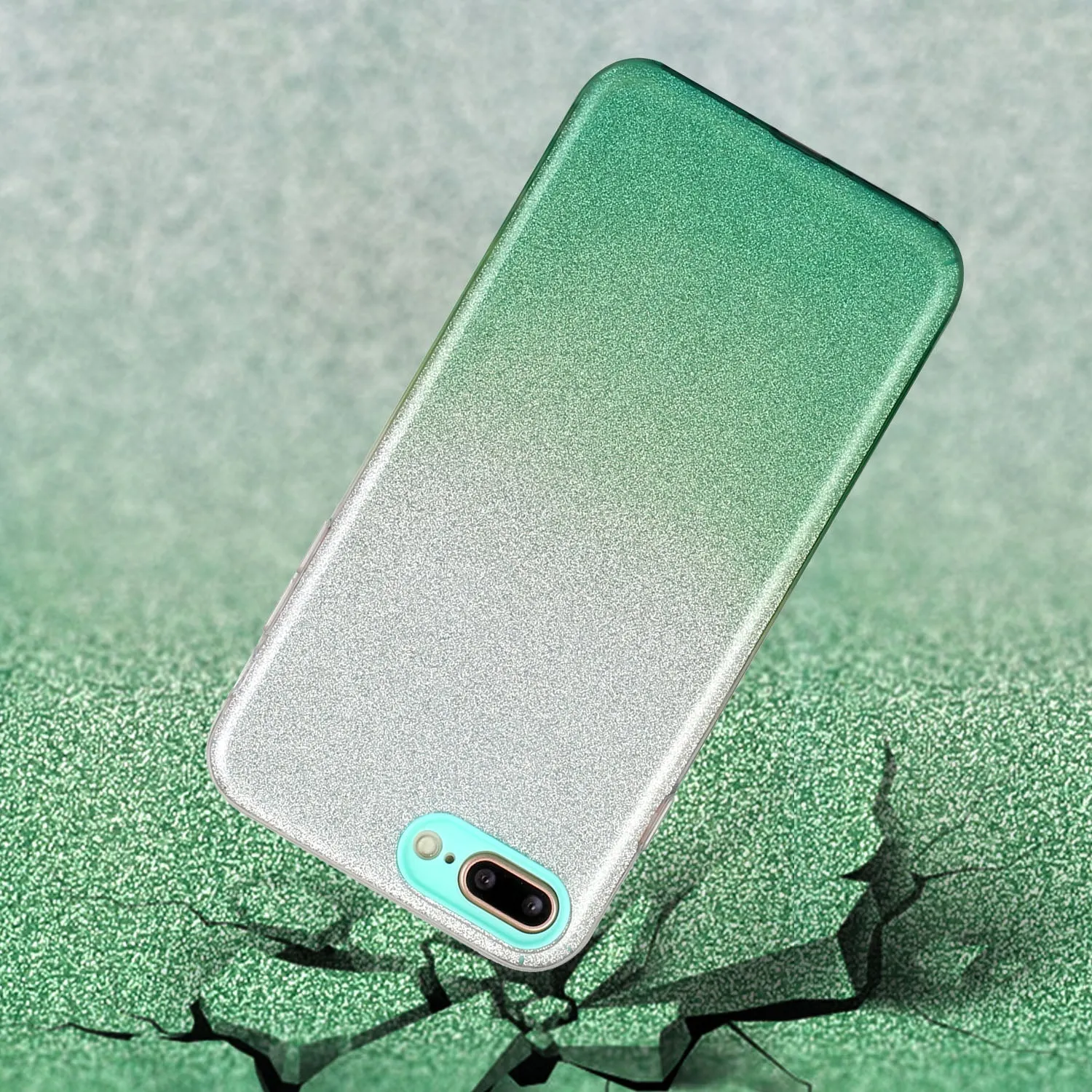 For iphone 6/6S/6 plus/6S plus/7/8/SE 2020 Phone Case Gradient Color Glitter Powder Phone Cover with Airbag Bracket green