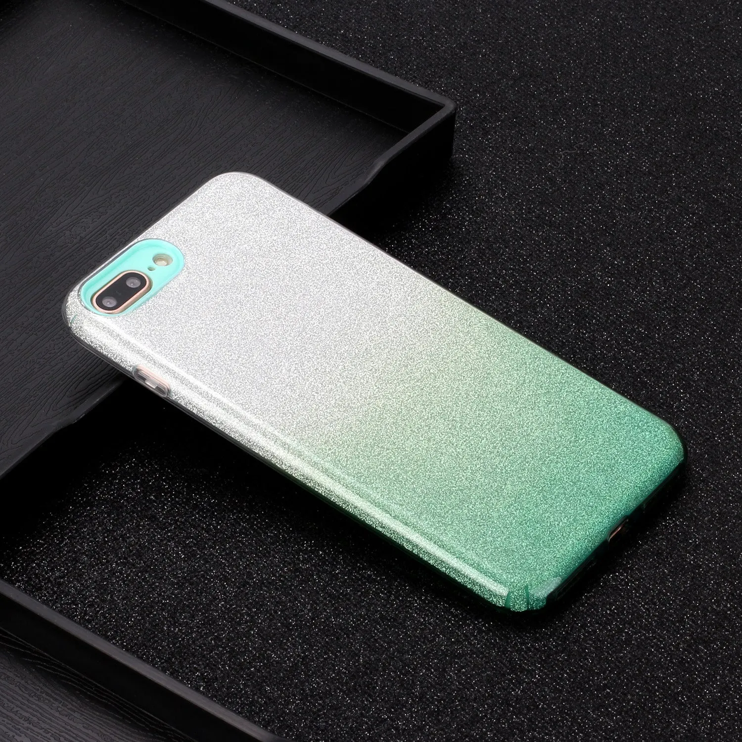 For iphone 6/6S/6 plus/6S plus/7/8/SE 2020 Phone Case Gradient Color Glitter Powder Phone Cover with Airbag Bracket green