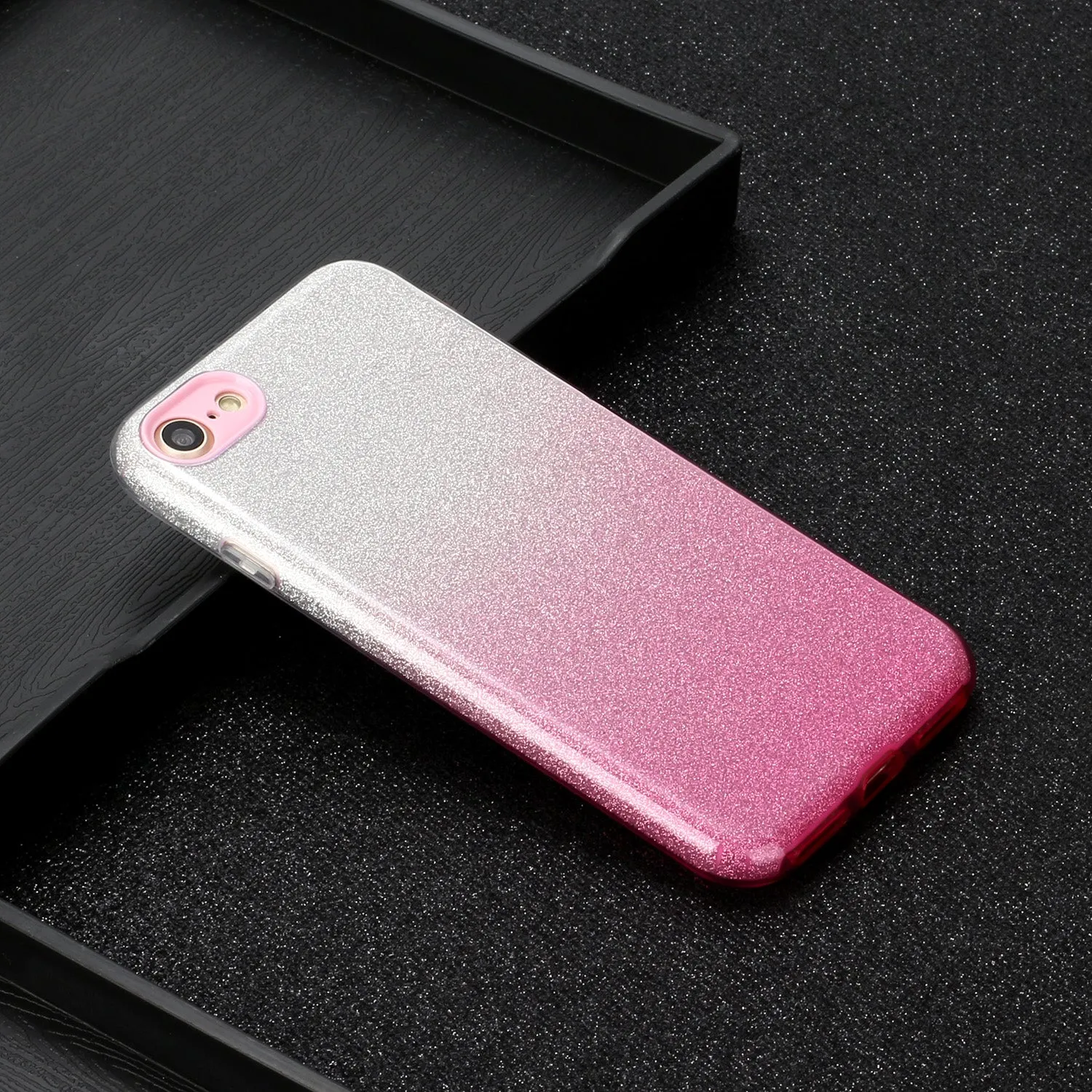 For iphone 6/6S/6 plus/6S plus/7/8/SE 2020 Phone Case Gradient Color Glitter Powder Phone Cover with Airbag Bracket Pink