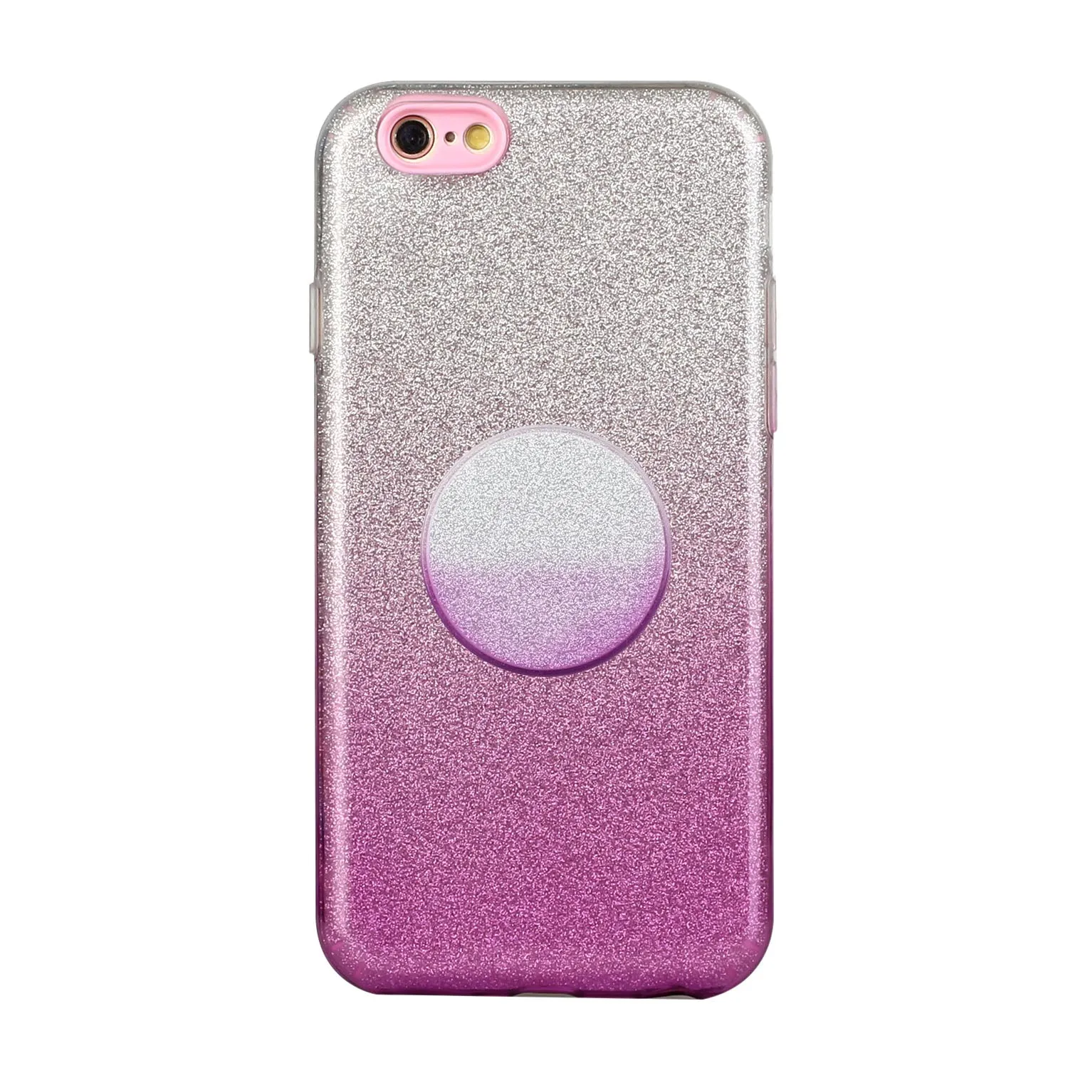 For iphone 6/6S/6 plus/6S plus/7/8/SE 2020 Phone Case Gradient Color Glitter Powder Phone Cover with Airbag Bracket Pink