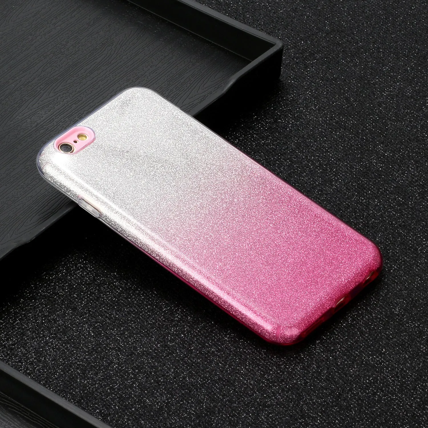 For iphone 6/6S/6 plus/6S plus/7/8/SE 2020 Phone Case Gradient Color Glitter Powder Phone Cover with Airbag Bracket Pink