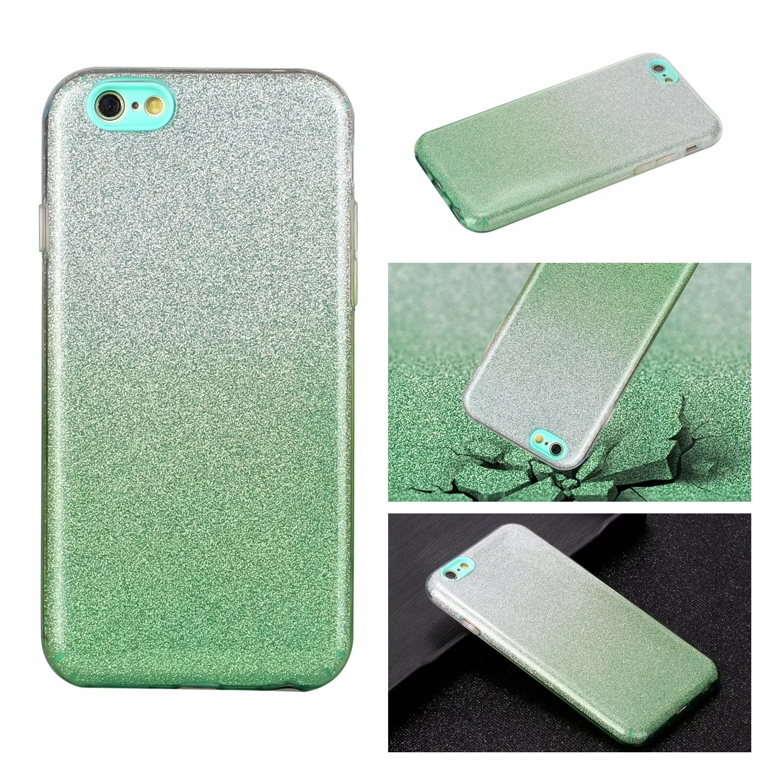 For iphone 6/6S/6 plus/6S plus/7/8/SE 2020 Phone Case Gradient Color Glitter Powder Phone Cover with Airbag Bracket Pink