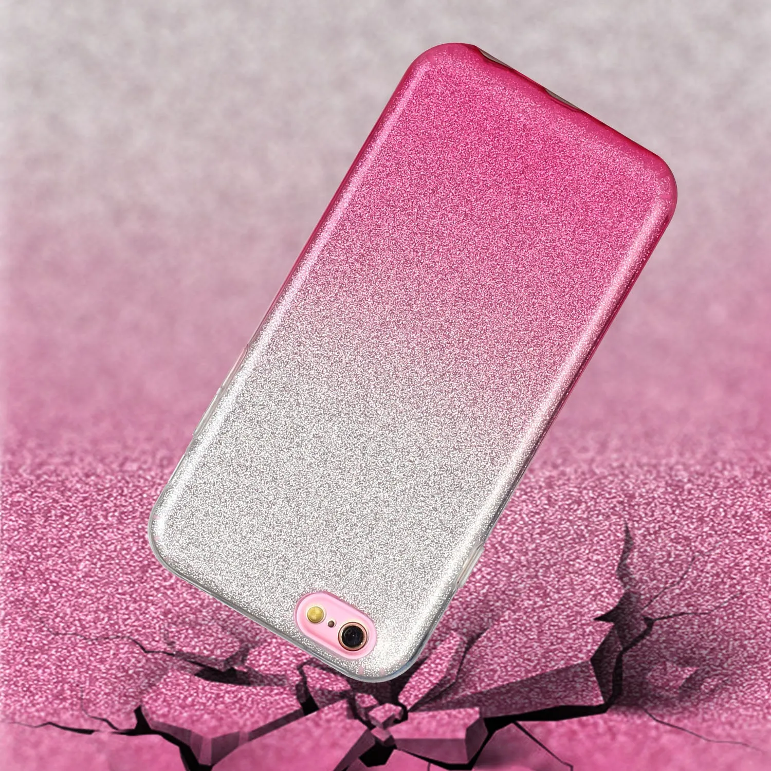 For iphone 6/6S/6 plus/6S plus/7/8/SE 2020 Phone Case Gradient Color Glitter Powder Phone Cover with Airbag Bracket Pink