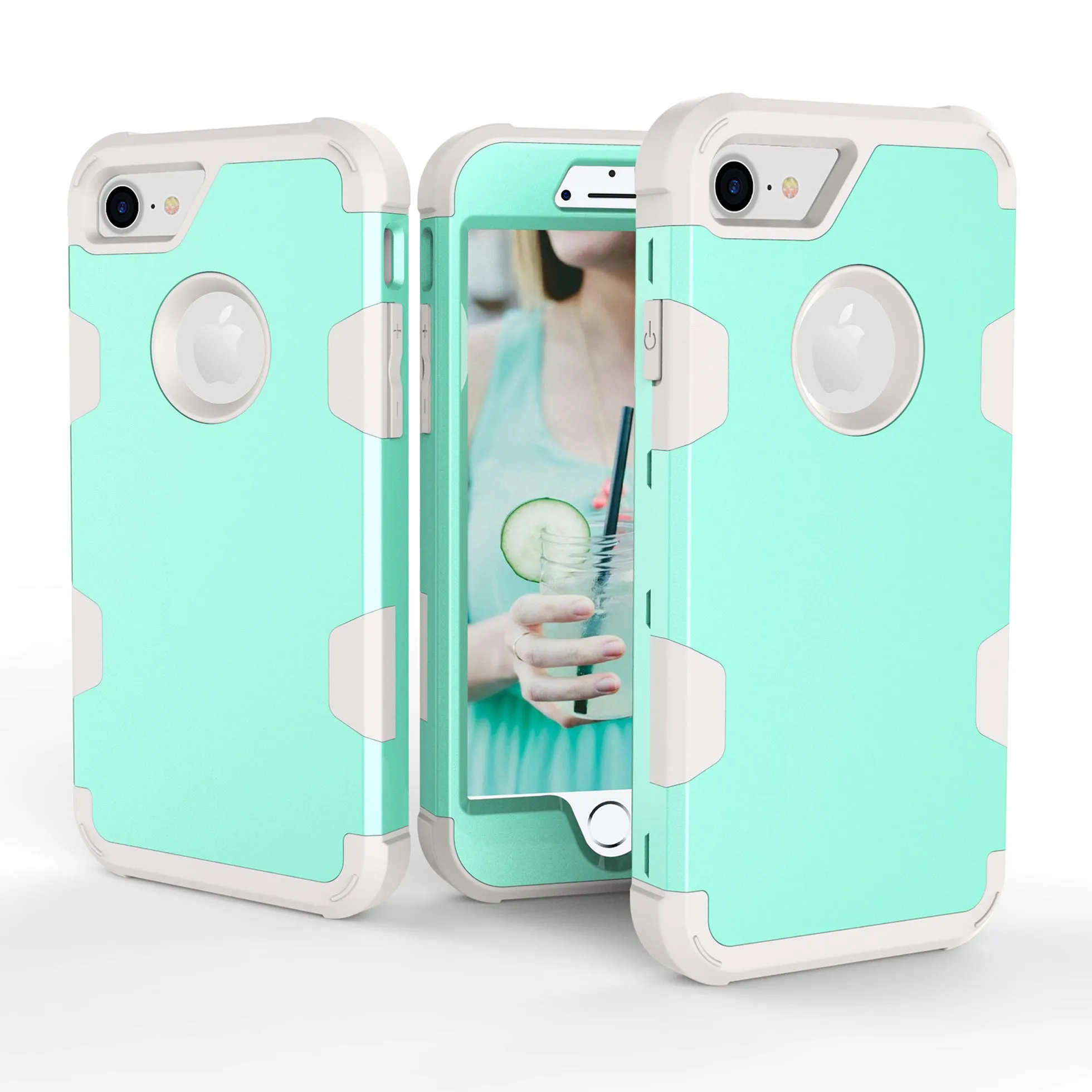 For iPhone 7 PC  Silicone 2 in 1 Hit Color Tri-proof Shockproof Dustproof Anti-fall Protective Cover Back Case black