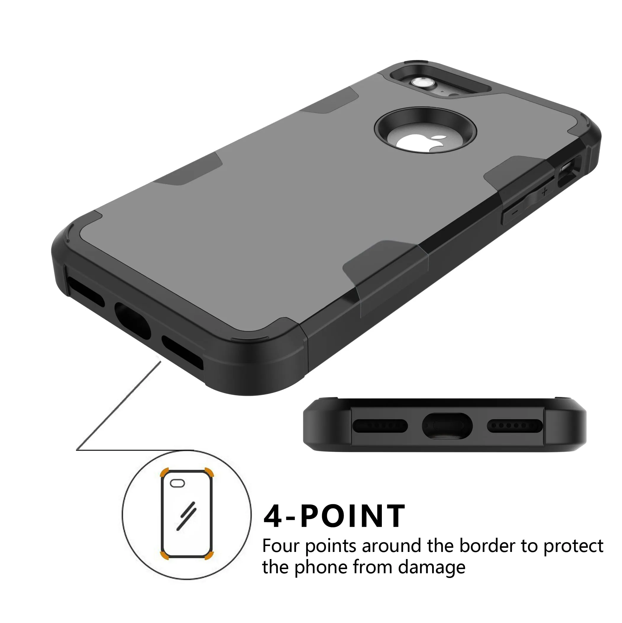 For iPhone 7 PC  Silicone 2 in 1 Hit Color Tri-proof Shockproof Dustproof Anti-fall Protective Cover Back Case black