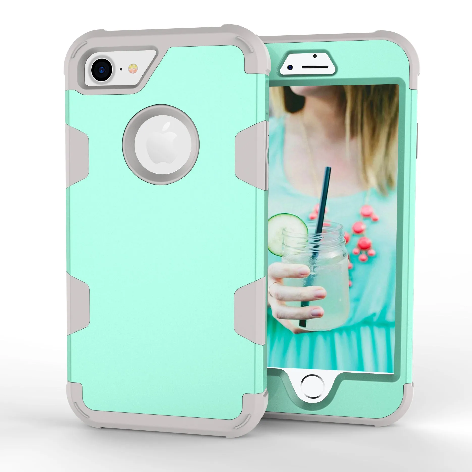 For iPhone 7 PC  Silicone 2 in 1 Hit Color Tri-proof Shockproof Dustproof Anti-fall Protective Cover Back Case black