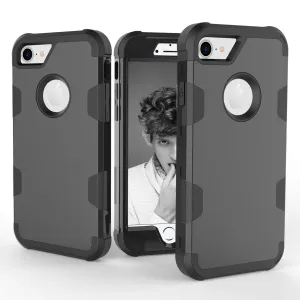 For iPhone 7 PC  Silicone 2 in 1 Hit Color Tri-proof Shockproof Dustproof Anti-fall Protective Cover Back Case black