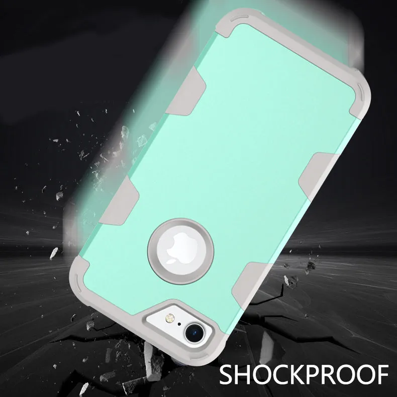 For iPhone 7 PC  Silicone 2 in 1 Hit Color Tri-proof Shockproof Dustproof Anti-fall Protective Cover Back Case black