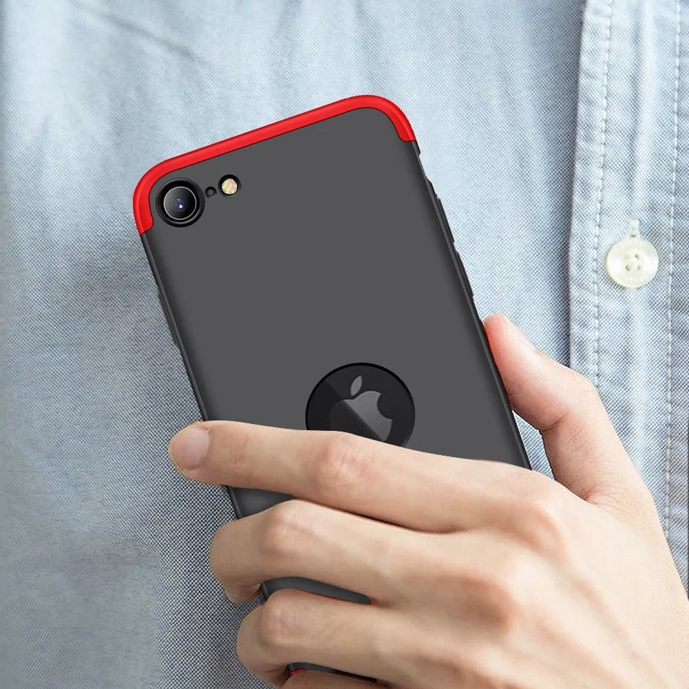 For Iphone SE 2020 360Dgree Full Protection Phone Case Protector Shockproof PC Phone Back Cover Red black red