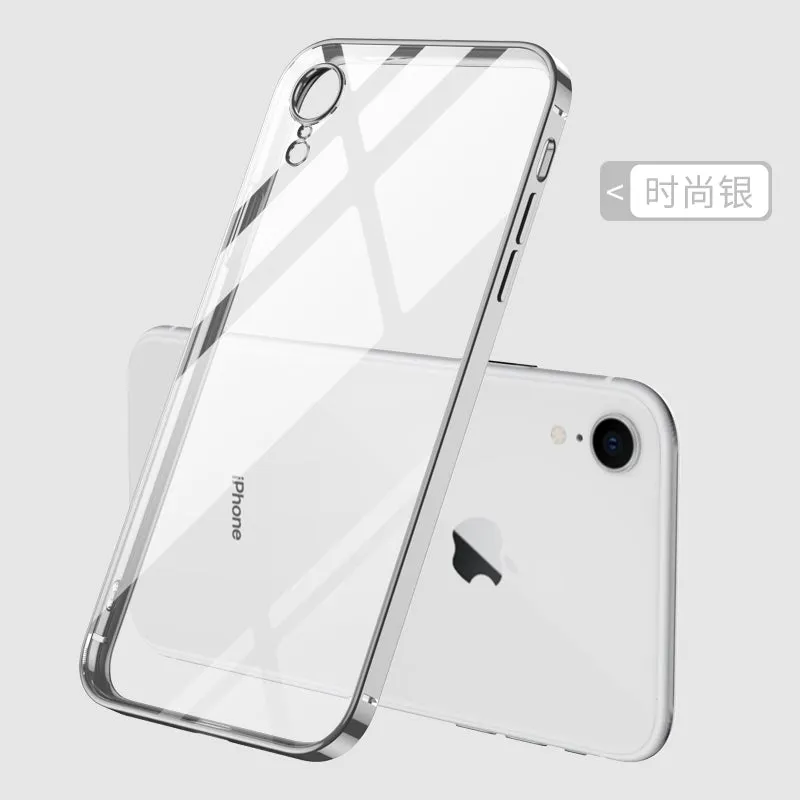 For iPhone X/XS/XR/XS Max Mobile Phone shell Square Transparent electroplating TPU Cover Cell Phone Case black