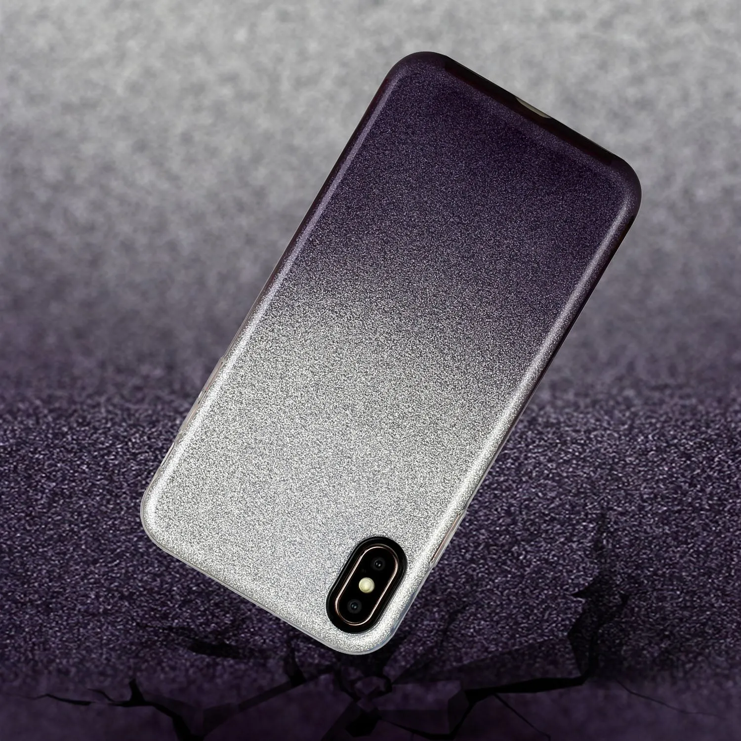 For iphone X/XS/XR/XS MAX/11/11 pro MAX Phone Case Gradient Color Glitter Powder Phone Cover with Airbag Bracket black