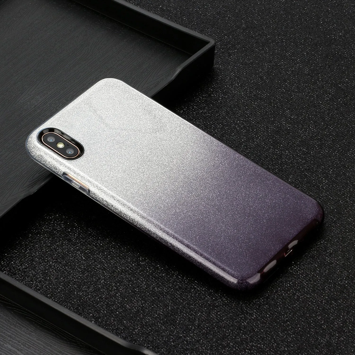 For iphone X/XS/XR/XS MAX/11/11 pro MAX Phone Case Gradient Color Glitter Powder Phone Cover with Airbag Bracket black