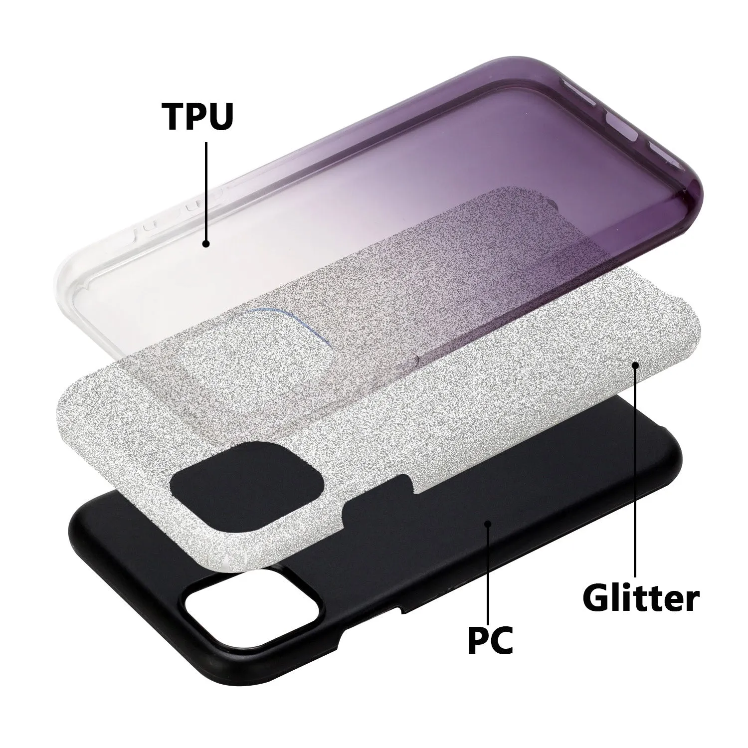For iphone X/XS/XR/XS MAX/11/11 pro MAX Phone Case Gradient Color Glitter Powder Phone Cover with Airbag Bracket black