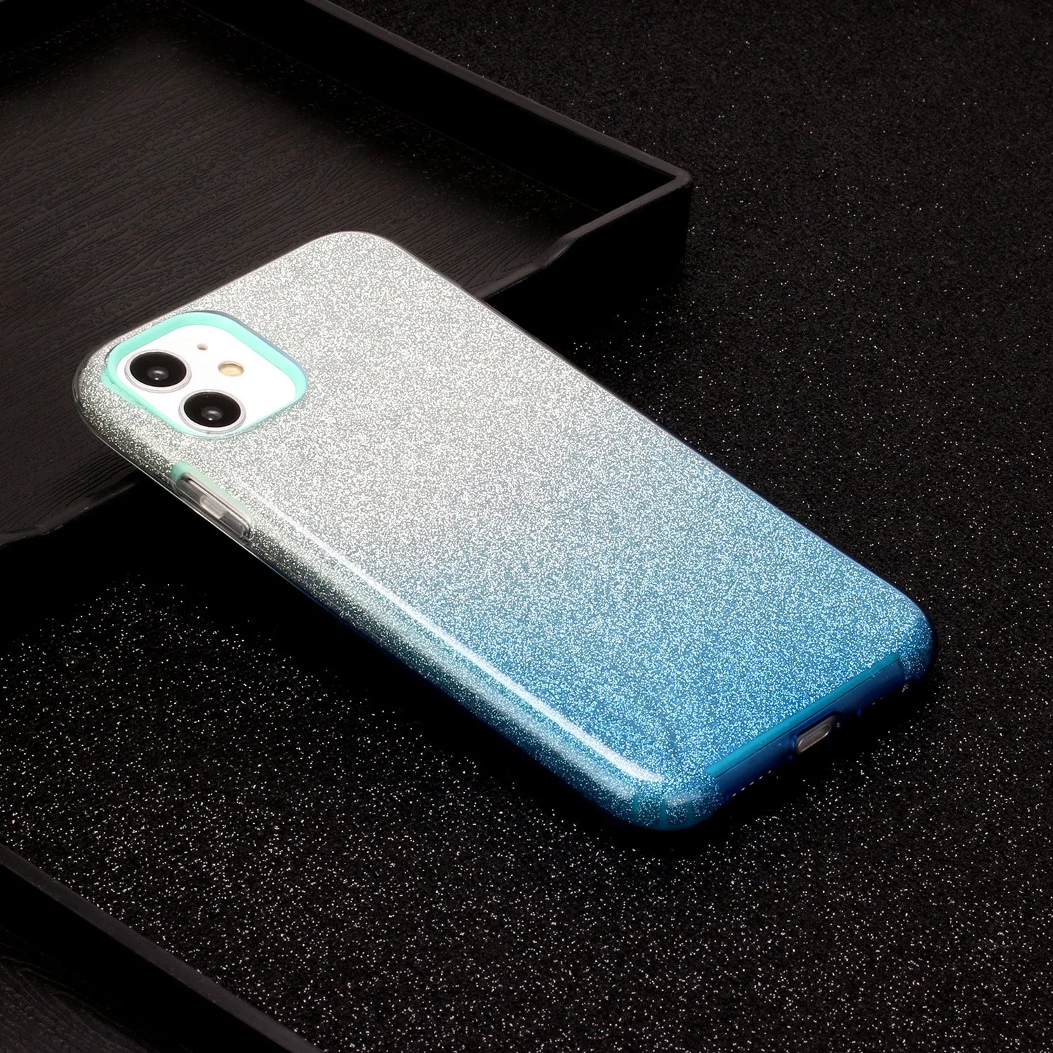 For iphone X/XS/XR/XS MAX/11/11 pro MAX Phone Case Gradient Color Glitter Powder Phone Cover with Airbag Bracket blue