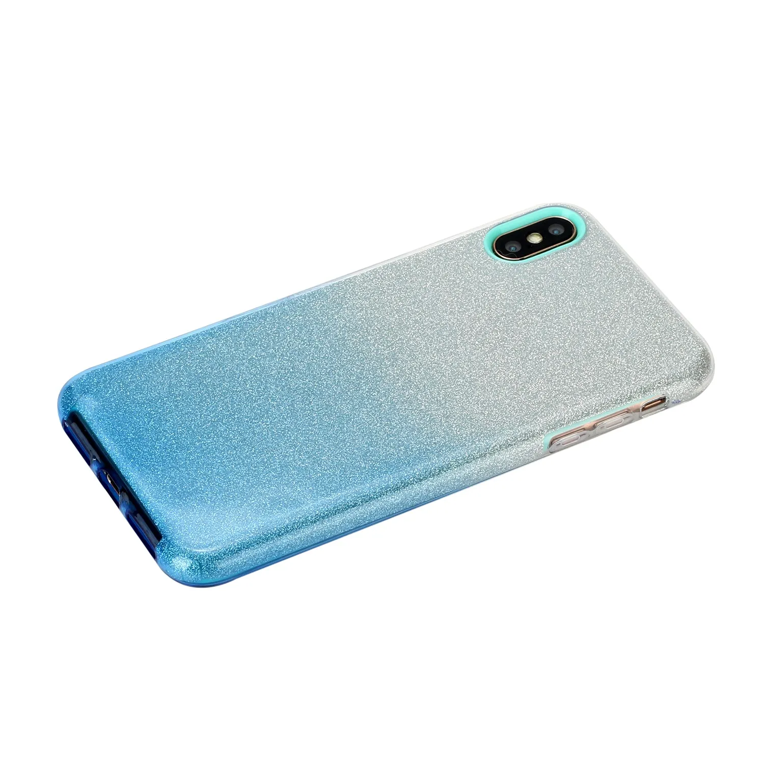 For iphone X/XS/XR/XS MAX/11/11 pro MAX Phone Case Gradient Color Glitter Powder Phone Cover with Airbag Bracket blue