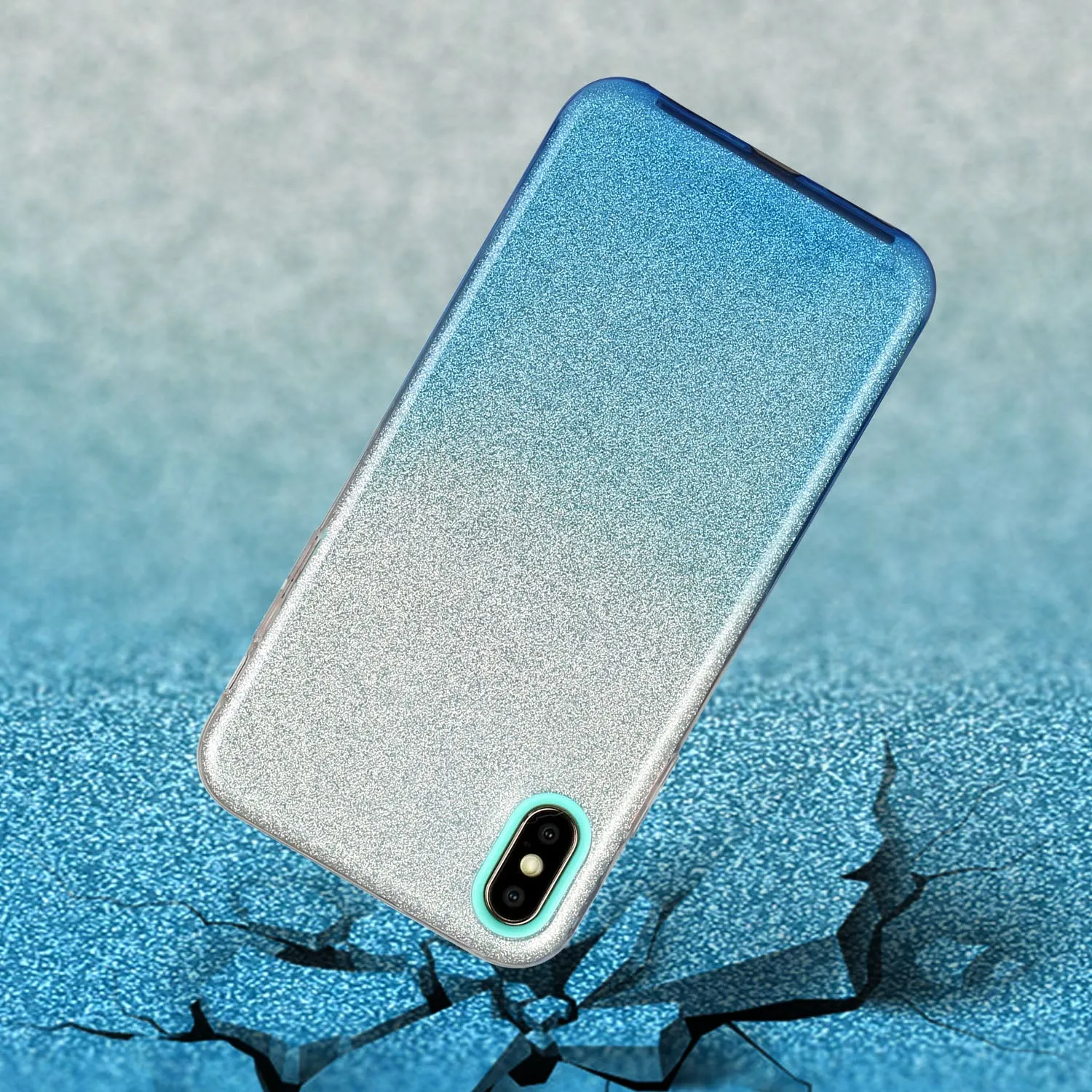 For iphone X/XS/XR/XS MAX/11/11 pro MAX Phone Case Gradient Color Glitter Powder Phone Cover with Airbag Bracket blue