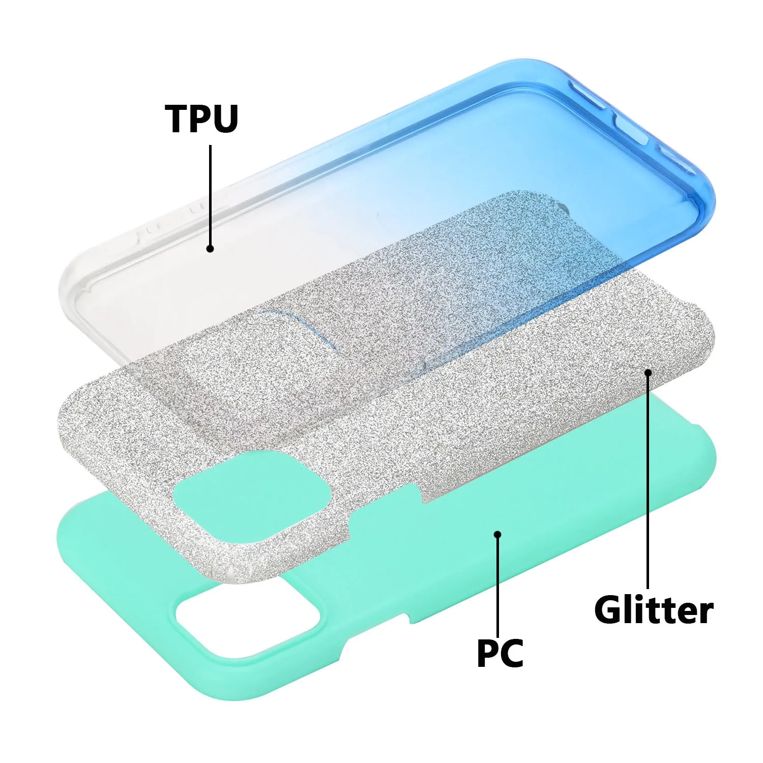 For iphone X/XS/XR/XS MAX/11/11 pro MAX Phone Case Gradient Color Glitter Powder Phone Cover with Airbag Bracket blue