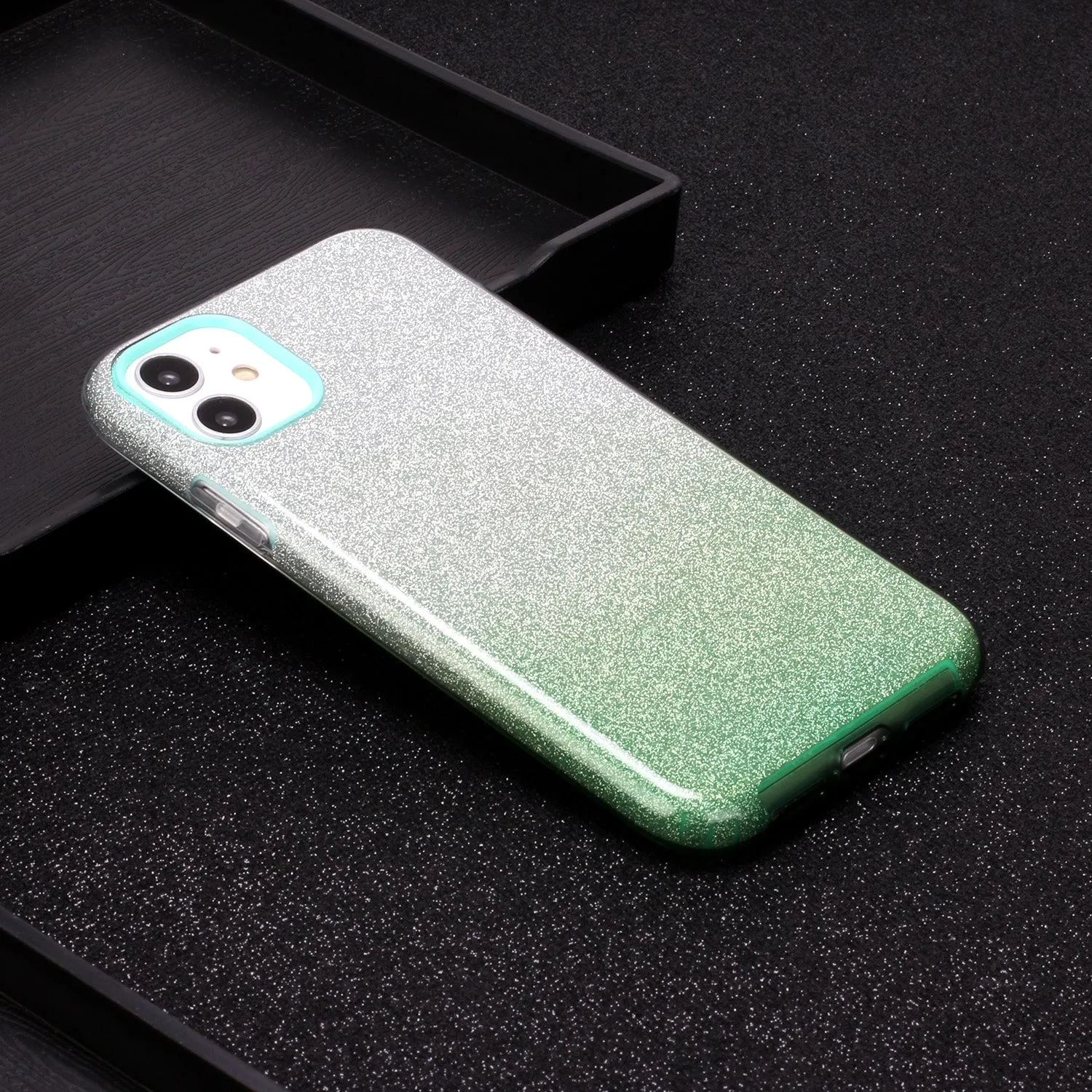 For iphone X/XS/XR/XS MAX/11/11 pro MAX Phone Case Gradient Color Glitter Powder Phone Cover with Airbag Bracket green