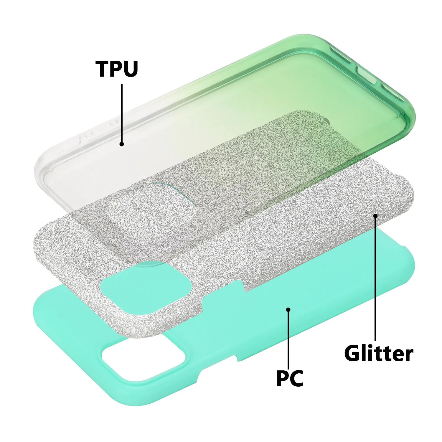 For iphone X/XS/XR/XS MAX/11/11 pro MAX Phone Case Gradient Color Glitter Powder Phone Cover with Airbag Bracket green