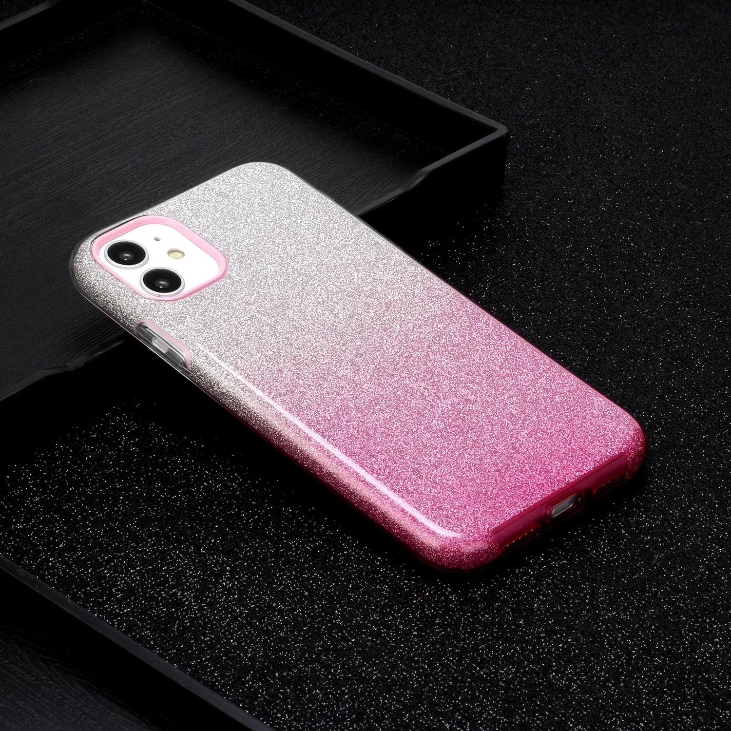 For iphone X/XS/XR/XS MAX/11/11 pro MAX Phone Case Gradient Color Glitter Powder Phone Cover with Airbag Bracket Pink